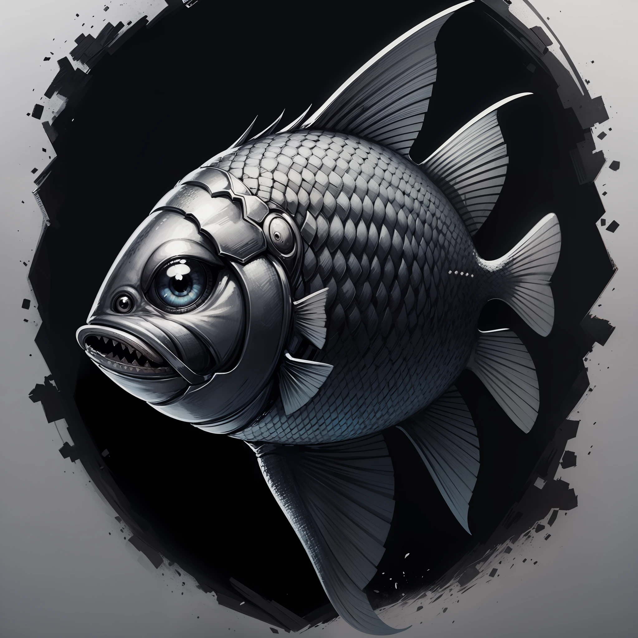 An illustration of a Fish of the specie Brycon orbignyanus. The illustration is in black and white drawn with monoline pen style. --auto