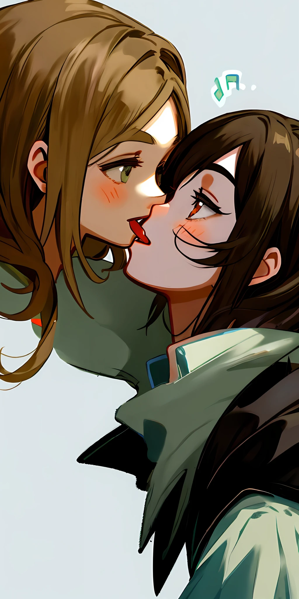 Two girls, sticking out their tongues, kissing