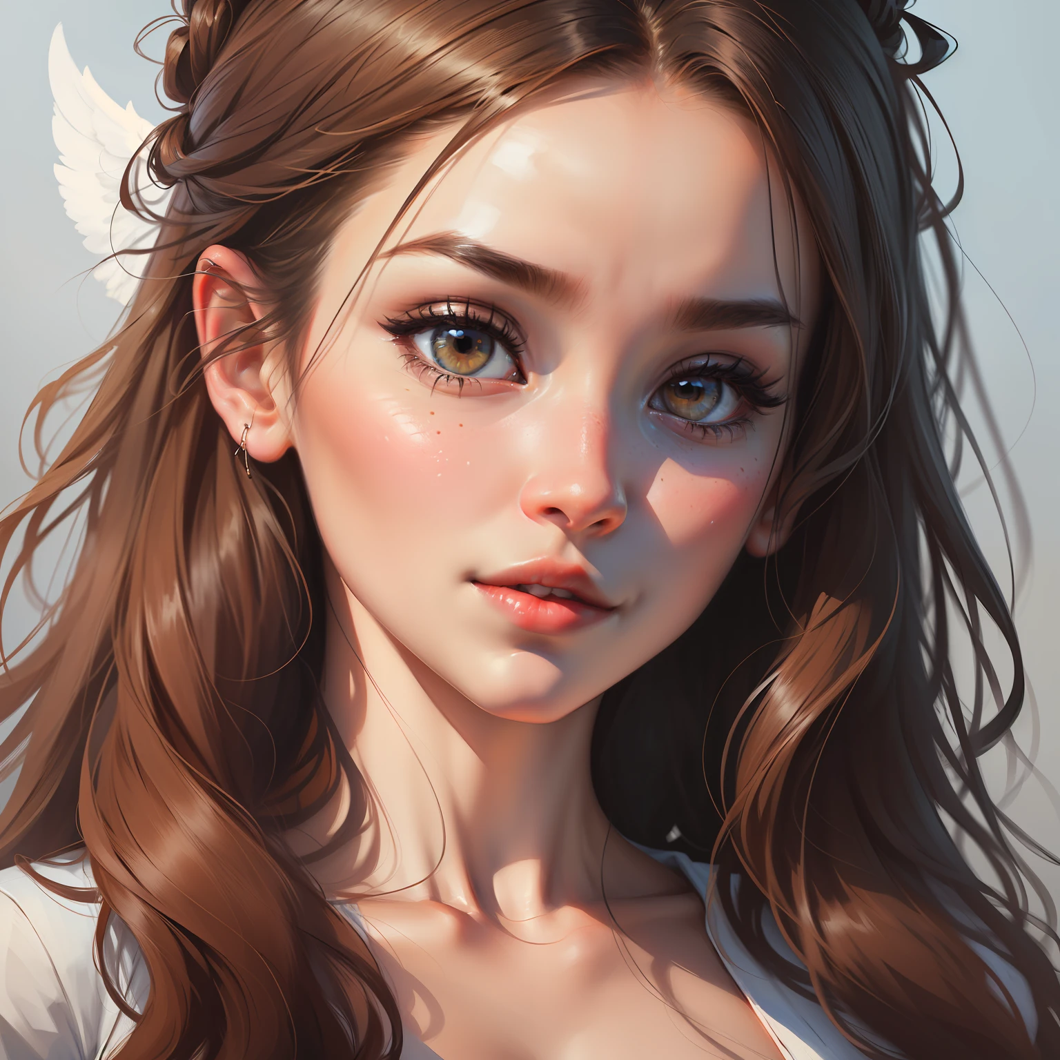 (8K, RAW, Professional, Best Quality, Masterpiece:1.2, Ultra Detail, (Portrait), (Highest Detail Face: 1.2), 1 Girl, Dynamic Angel, Long Hair,