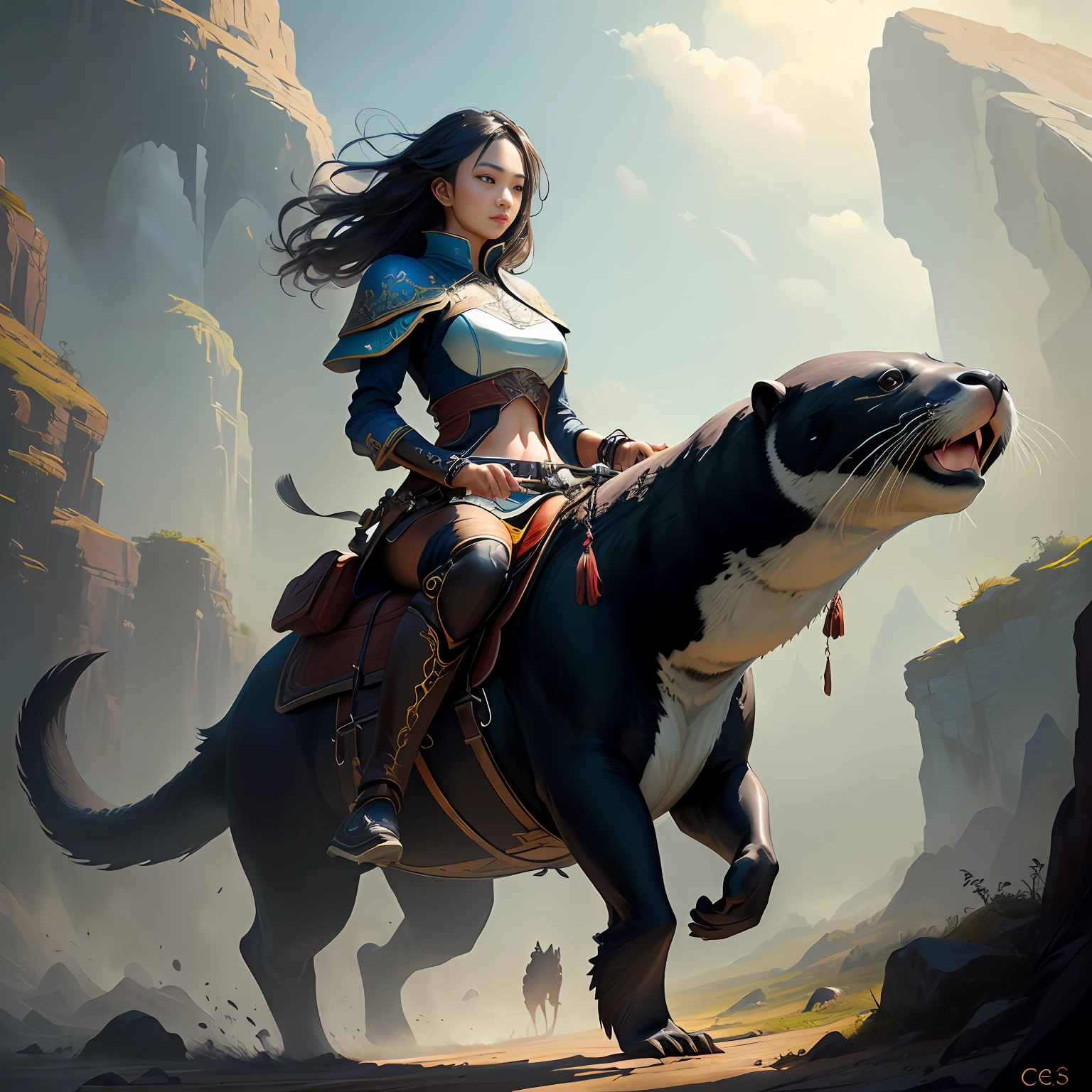 "Riding a Big Black Otter", CGSOCIETY, Fantasy Art Behans, Pan Chengwei on ArtStation, Fantasy Art Style, [CGSOCIETY Trends]!, Deviantart Artstation cgscosiety