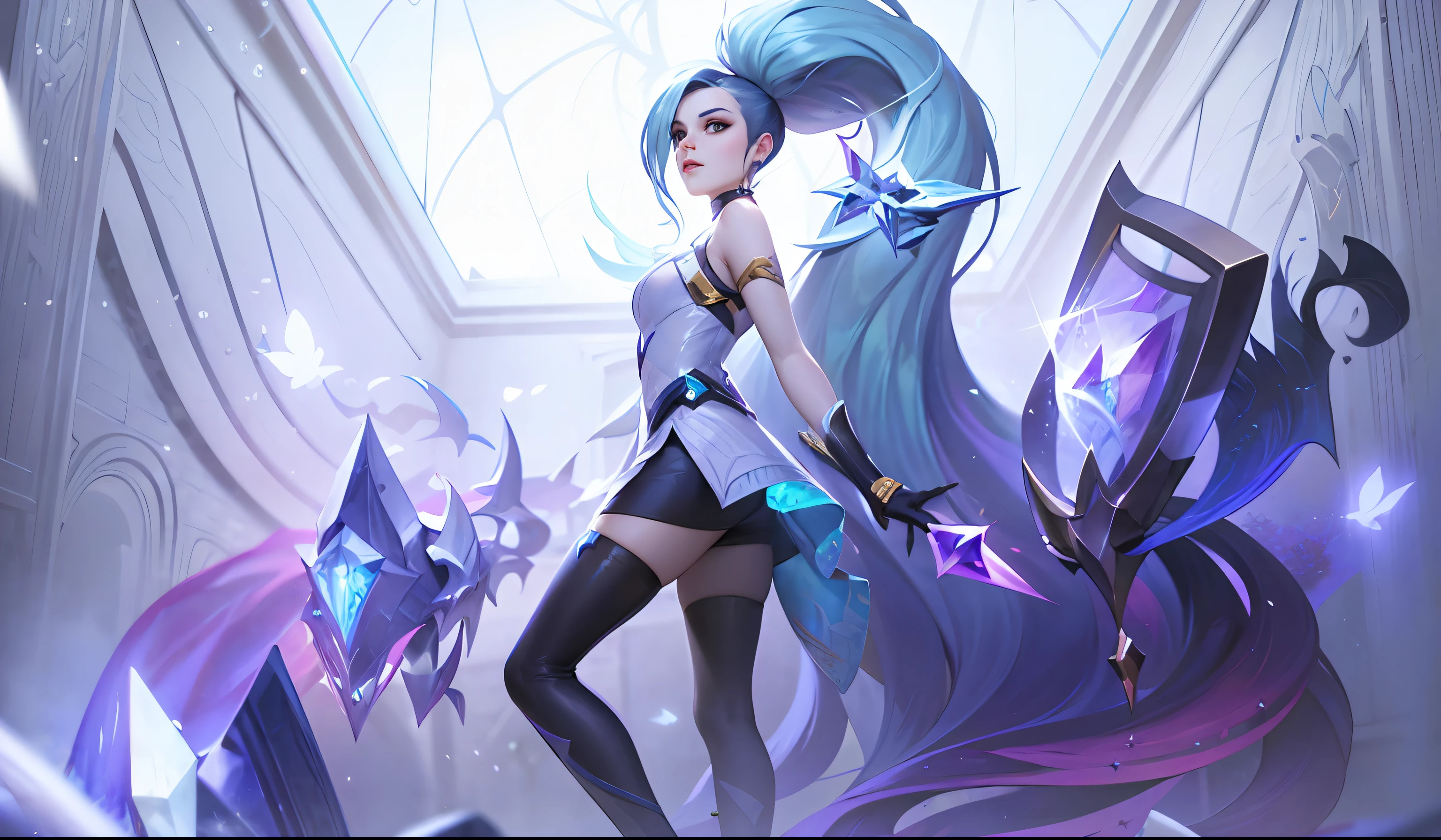 Realism, League of Legends illustration, delicate face, style art germ, KDA, crystal skin, extremely detailed art.