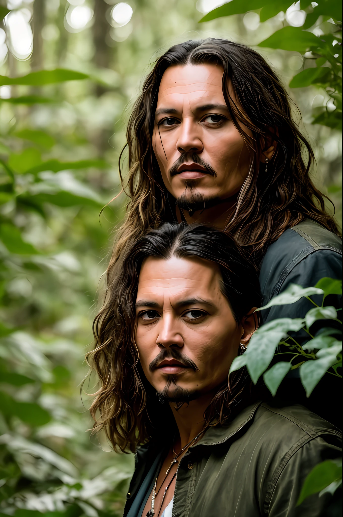 masterpiece, johnny depp walking through jungle at night among fireflies, (high detail:1 1), rough face, natural skin, high quality, nsfw, beautiful eyes, (detailed face and eyes), (face: 1 2), noise, extra, real photo, PSD, lamp film photography, sharp focus, contrast lighting, detailed skin, high resolution 8k, crazy detail, realistic, professional photography, 8k UHD, SLR camera, soft lighting, high quality, film grain, Fujifilm XT3