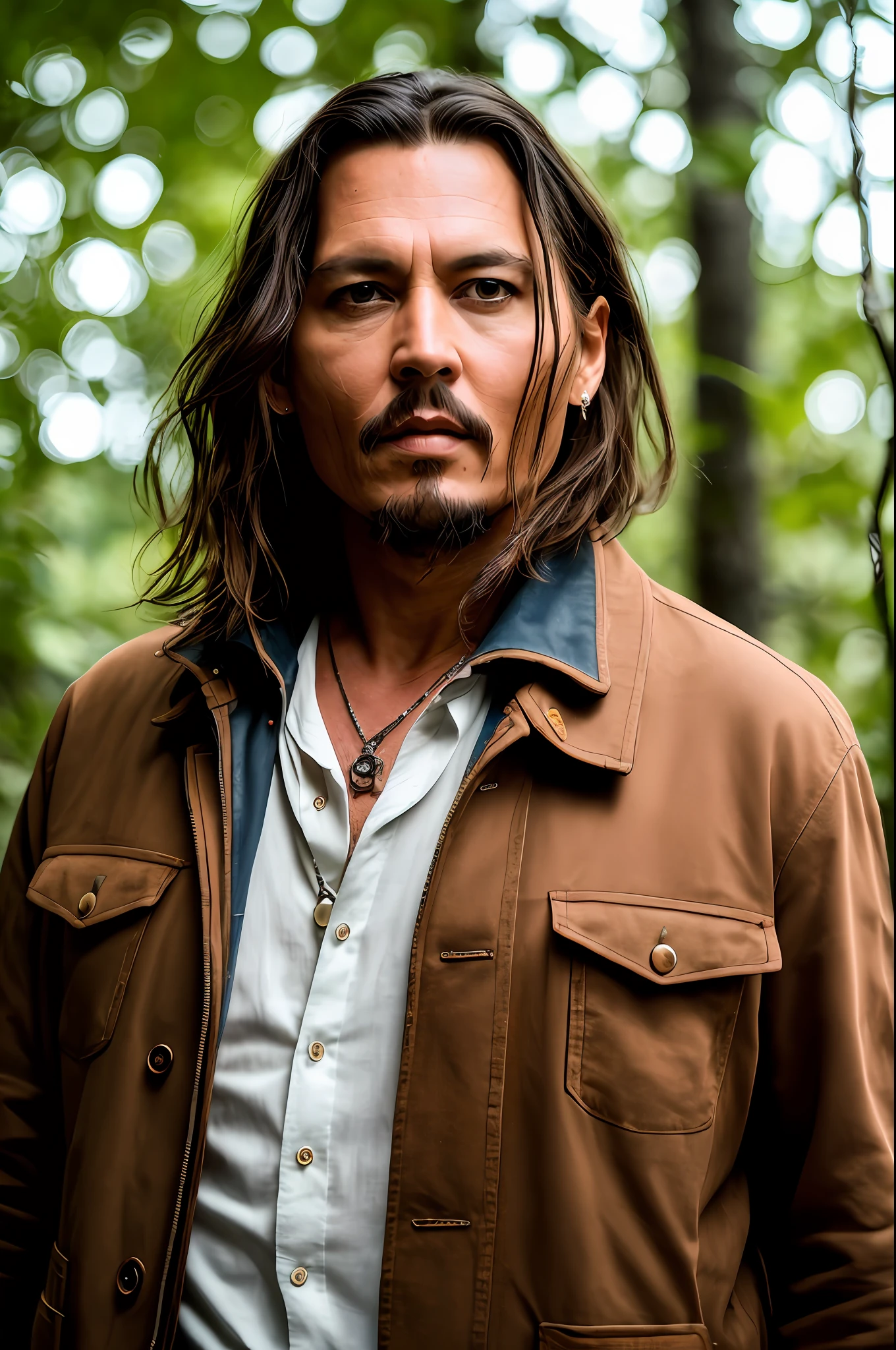 masterpiece, johnny depp walking through jungle at night among fireflies, (high detail:1 1), rough face, natural skin, high quality, nsfw, beautiful eyes, (detailed face and eyes), (face: 1 2), noise, extra, real photo, PSD, lamp film photography, sharp focus, contrast lighting, detailed skin, high resolution 8k, crazy detail, realistic, professional photography, 8k UHD, SLR camera, soft lighting, high quality, film grain, Fujifilm XT3