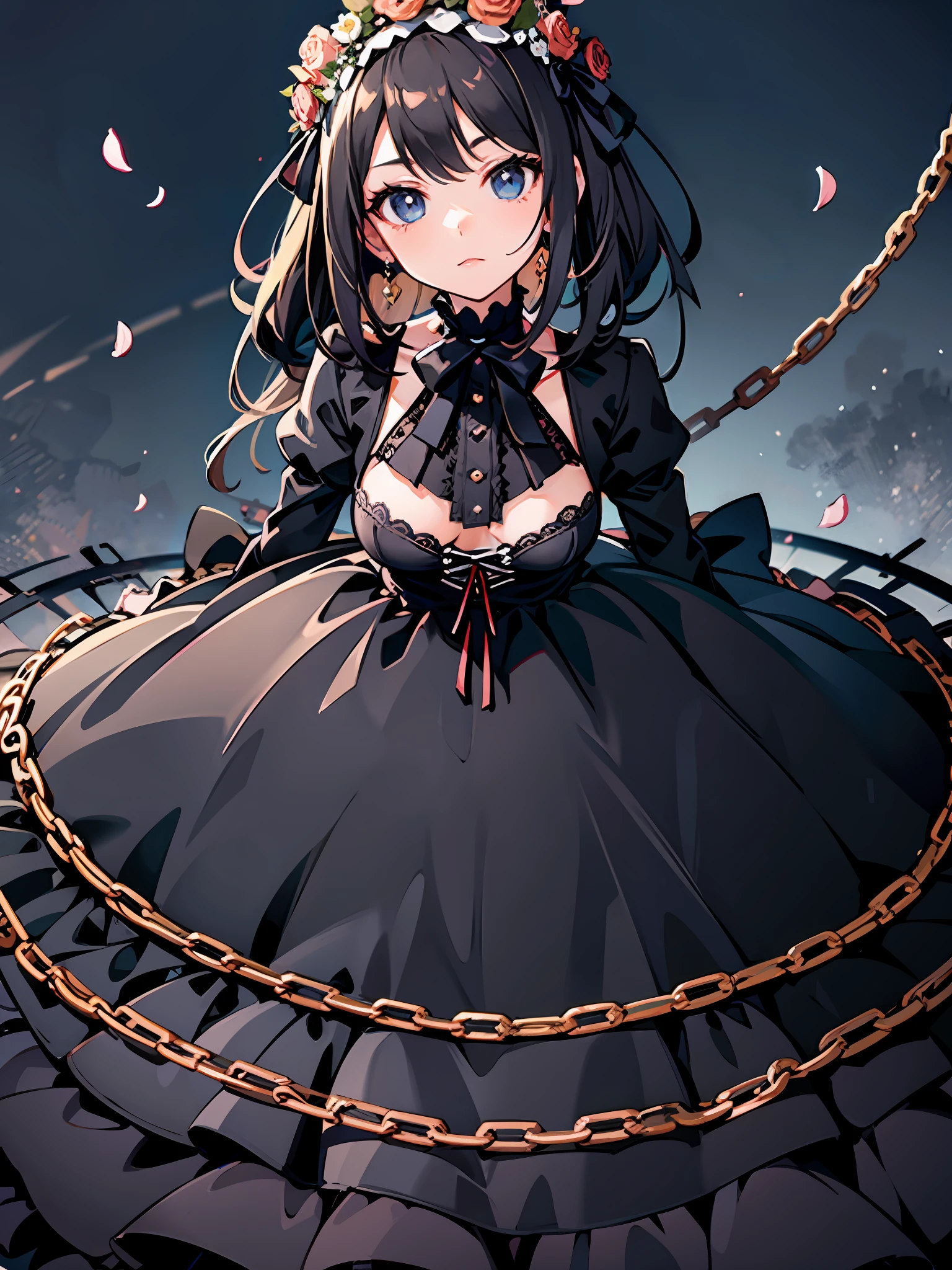 arafed woman in a black dress and a flower crown, black gothic ta dress, anime girl cosplay, gothic maiden anime girl, victorian gothic loliashion, anime cosplay, wearing a gothic dress, loli in s, an elegant gothic princess, loli, ornateplay, anime girl wearing a black dress, maid dress, lolita fashion, ic maiden, gothic dress