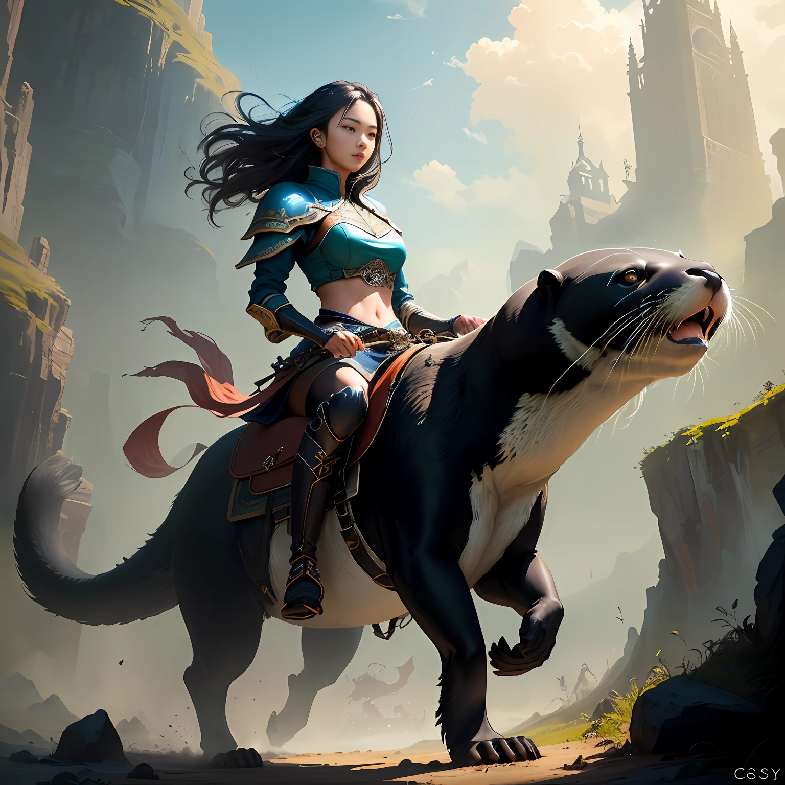 "Riding a Big Black Otter", CGSOCIETY, Fantasy Art Behans, Pan Chengwei on ArtStation, Fantasy Art Style, [CGSOCIETY Trends]!, Deviantart Artstation cgscosiety