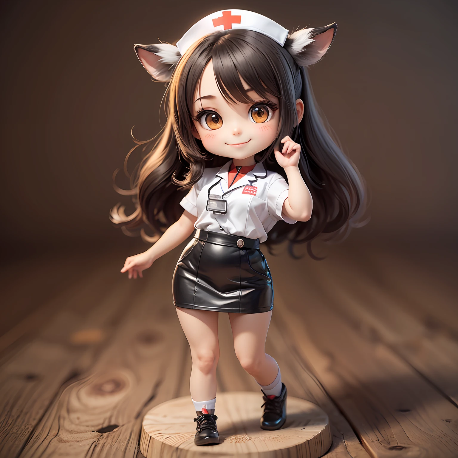 Chibi character, zebra girl wearing nurse clothes, smile, supremely precise