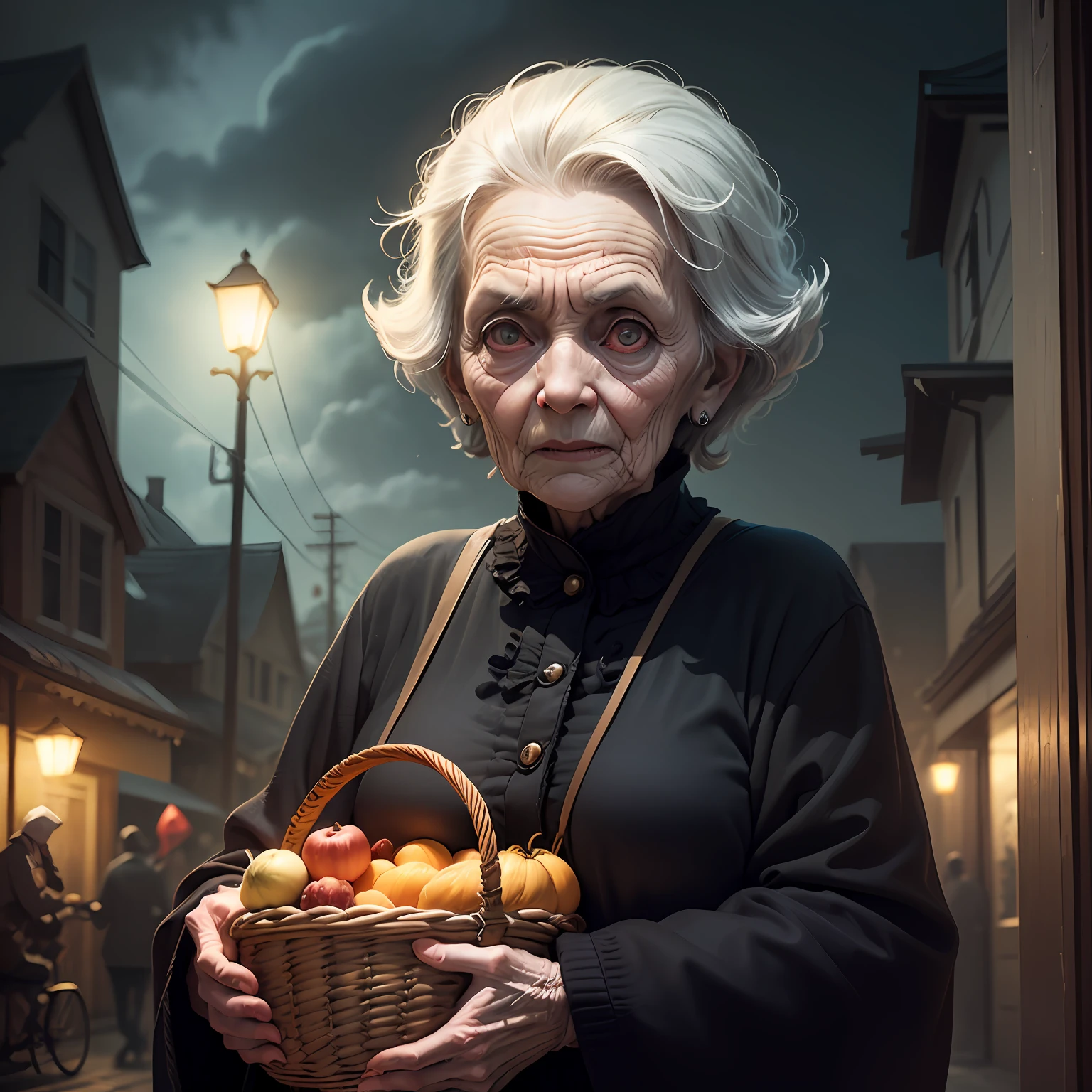 Scary night, scary old lady, with a basket --auto