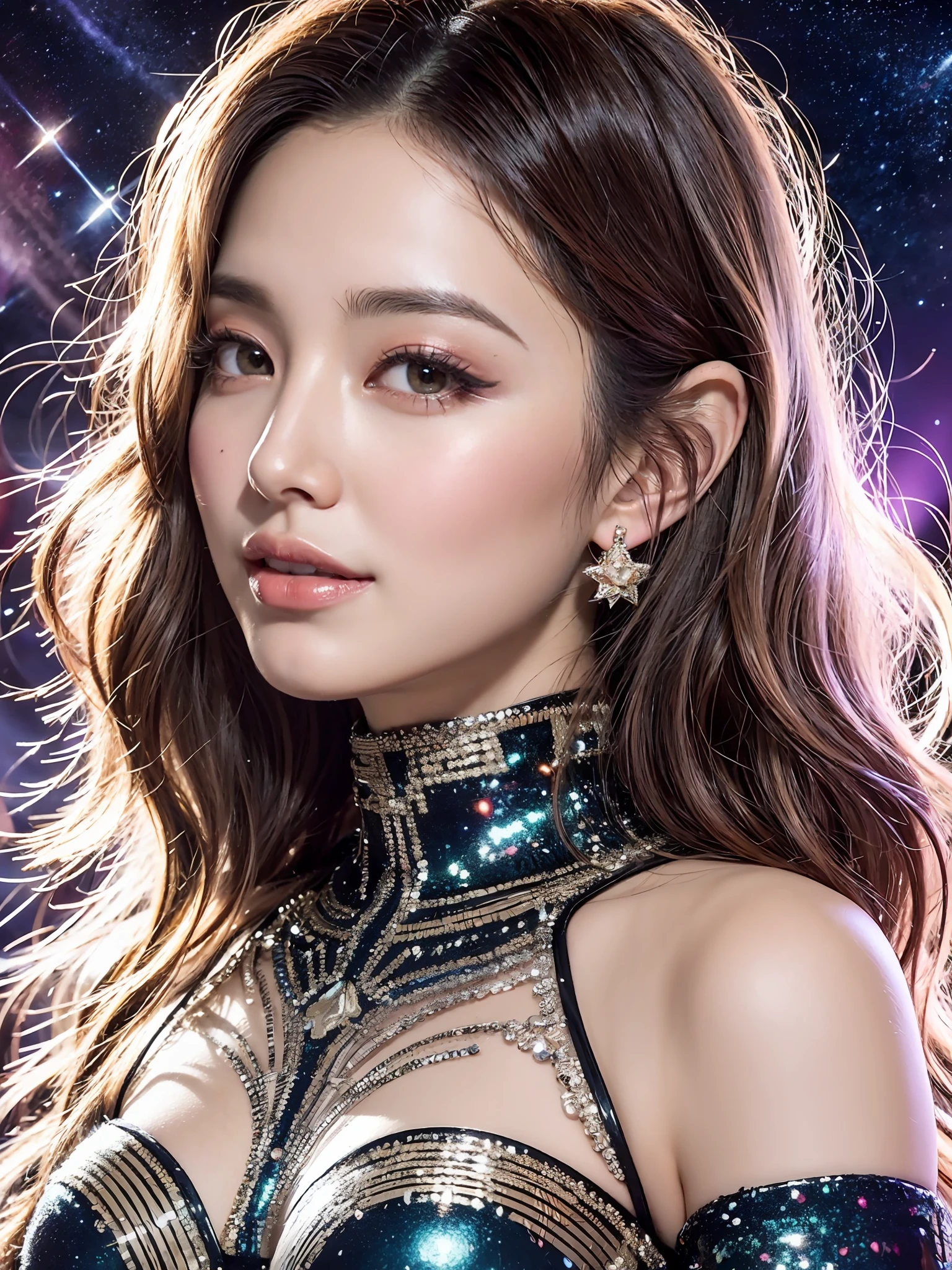 "Against the backdrop of an unknown universe, an original and charming beauty emerges. She is surrounded by the glow of the universe and has a mysterious smile on her face.
In the background, stars and galaxies spread, and a beautiful scene of the universe spreads out. She has a presence in the universe and creates an unreal beauty.
Her attire is futuristic and quirky in design, decorated with space elements and spaceship technology. Her sophisticated silhouettes and cosmic materials accentuate her personality.
Her hairstyle is a unique style with a cosmic twist, characterized by otherworldly coloring and glowing elements. Her hair has a floating feeling, making her presence even more mysterious.
The makeup is a sparkling finish that reflects the glow of the universe, reproducing the colors and brilliance of the universe. Her beautiful skin is coated with cosmic glitter and luster, enhancing her mystical charm.
She is a symbol of unknown beauty, concealing the power of the universe within. Her presence embodies otherworldly beauty and generates the image of an original and attractive beauty. "
These are the prompts for image generation with the theme of original and attractive beauties. Depending on the AI model and the specific image generation process, the actual output may vary.