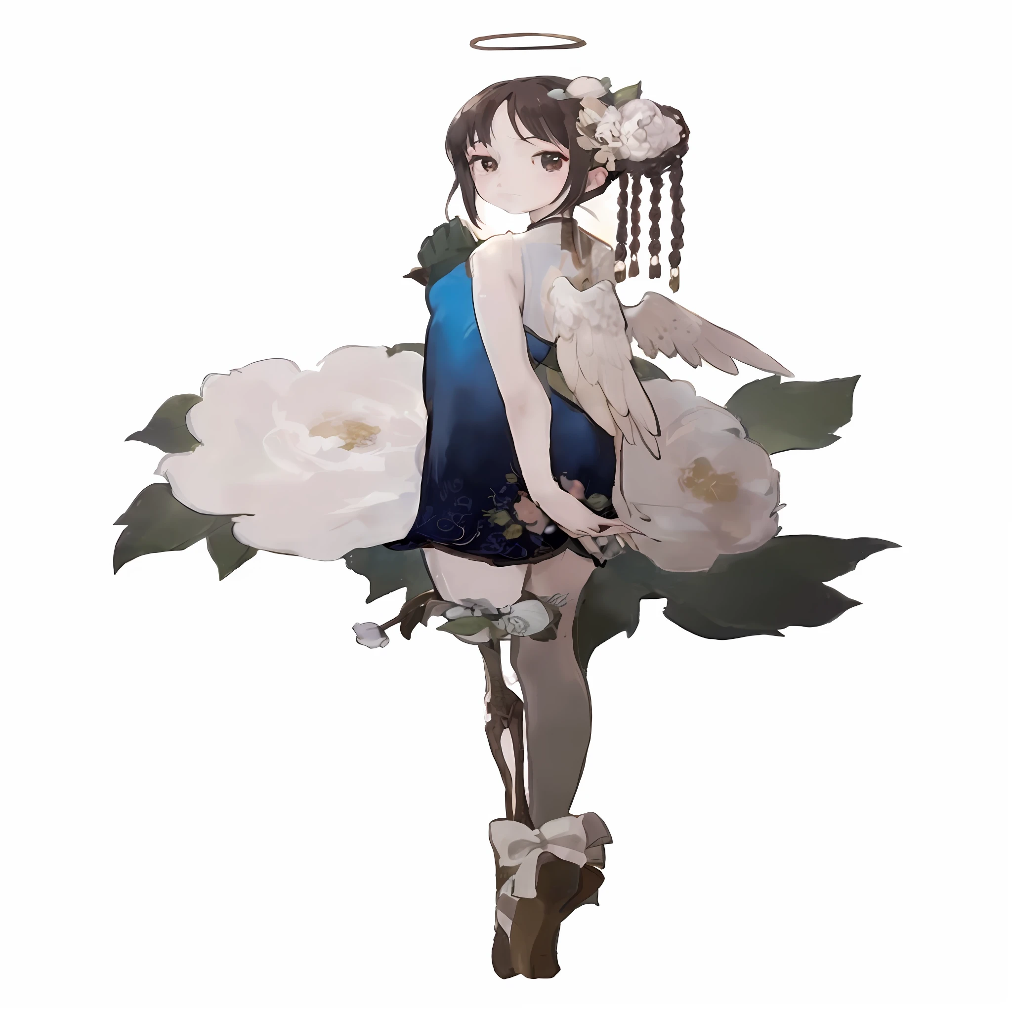 anime girl with angel wings and flowers in her hair, haibane renmei, romanticism lain, sayori, lolish, makoto, anime goddess, makoto shinka, madoka kaname, guweiz, shiori teshirogi, (anime girl), by Kamisaka Sekka, madoka magica