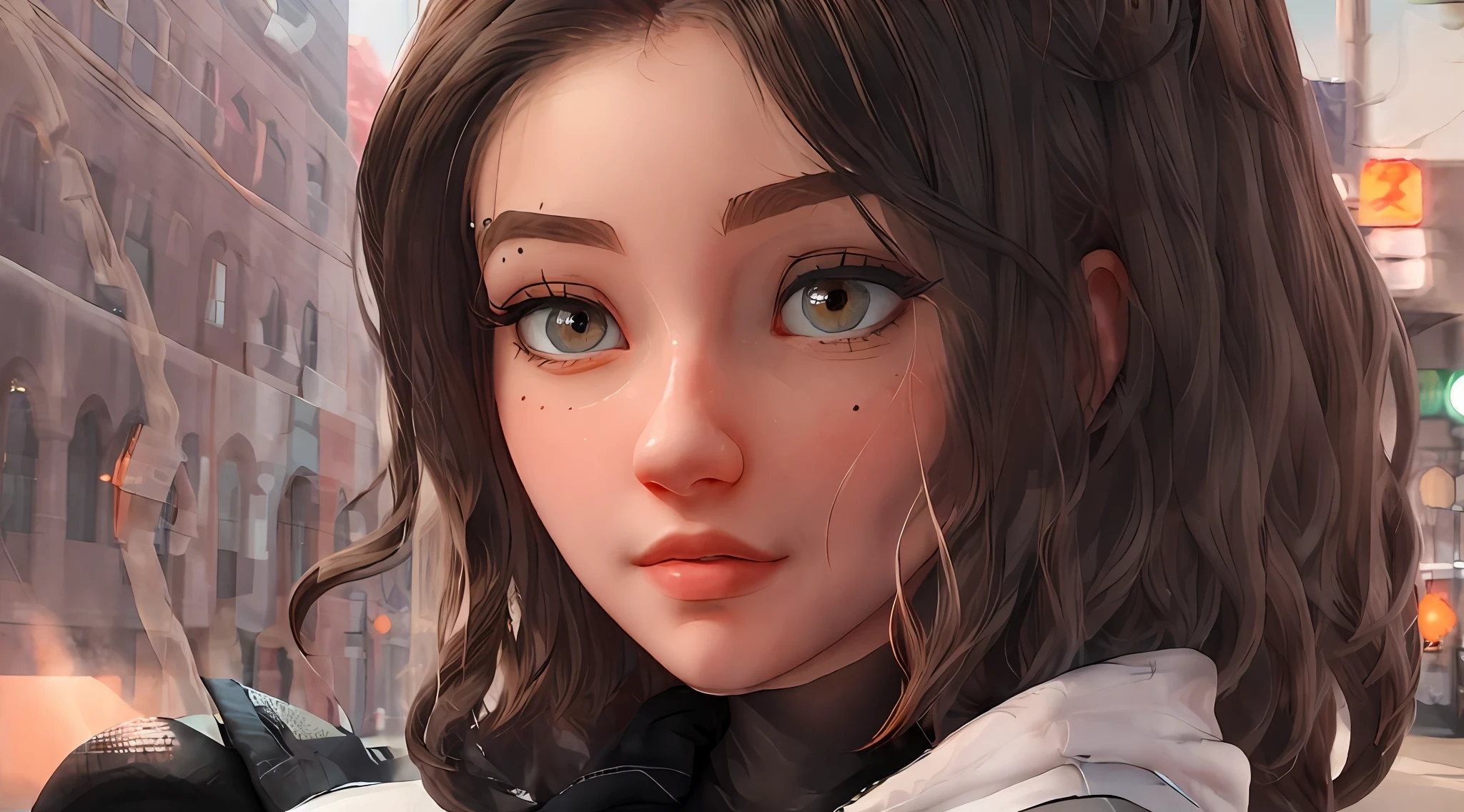 Brown-eyed girl long straight and smooth black hair beautiful