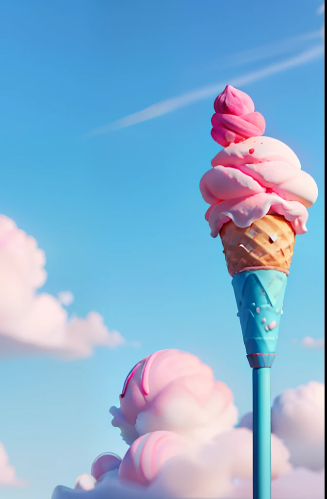 Masterpiece, Best Quality, Film Stills, No Man, Sapphire Blue and Pink as Main Colors, Clouds, Bright, Dreamy, Soft Lighting, Candy, Dessert, Ice Cream, Hazy