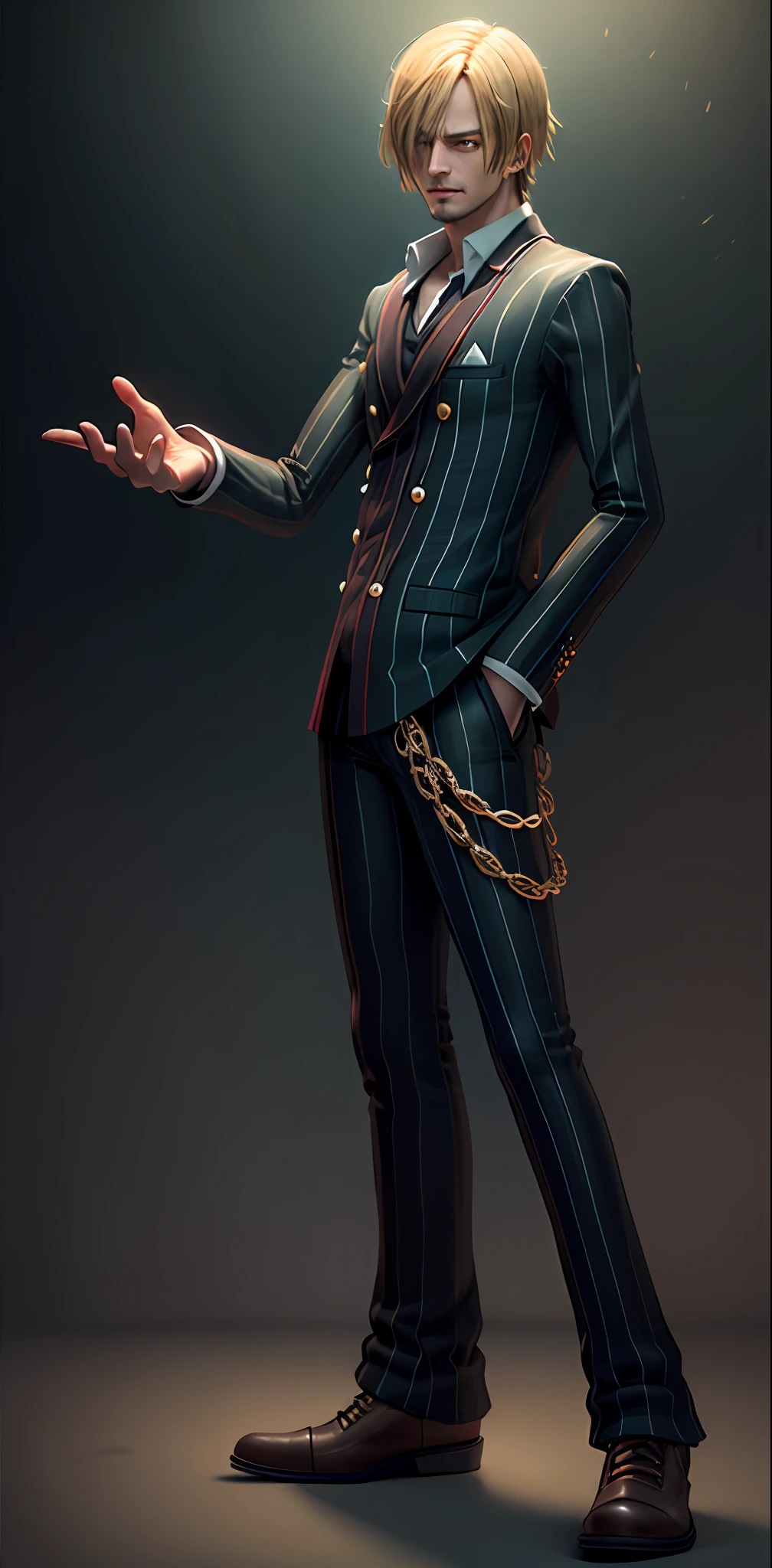 Sanji, photorealistic, masterpiece, 8K, in the restaurant, cinematic light