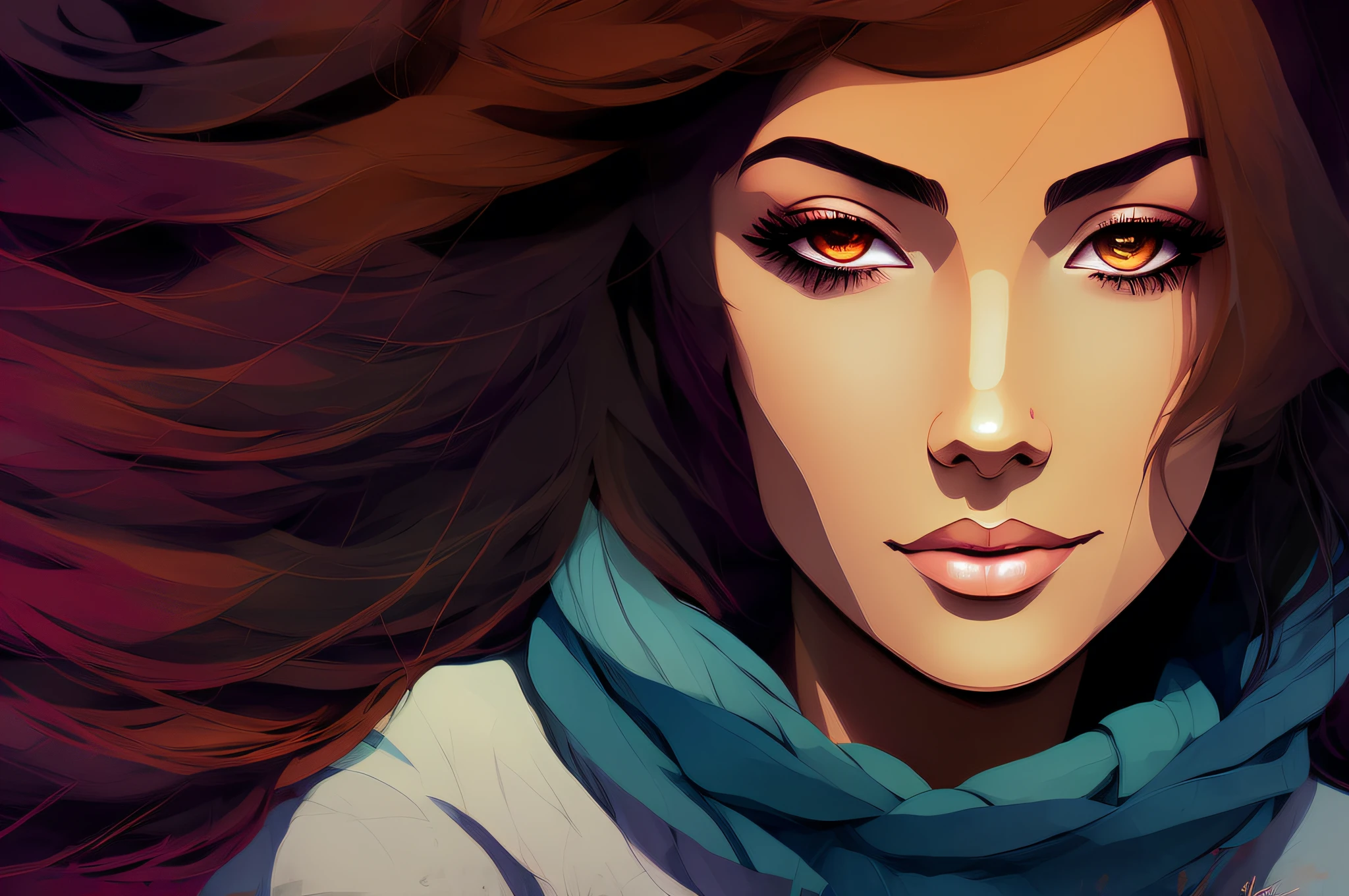 a close up of a woman with a scarf on her head, rhads and lois van baarle, digital art ilya kuvshinov, beautiful character painting, steven artgerm lau, breathtaking ilya kuvshinov, artgerm and ilya kuvshinov, by Lois van Baarle, artgerm and atey ghailan