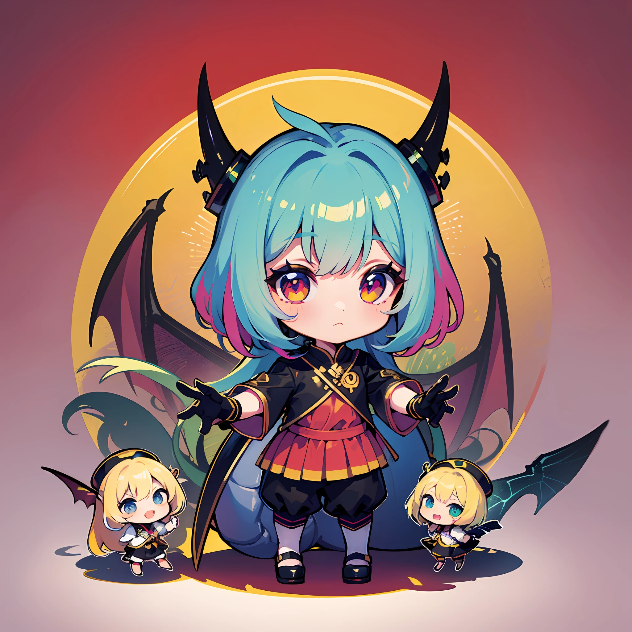((Sticker: 1.5))), ((Chibi Chara)), (White Background), Fluffy, Girl, Dragon Knight, Dragon Knight Costume, With Sword, Warrior Pose, Chibi Chara, Full Body, Pastel Hair, Fairy Tales, Fantastic, Rainbow, T-Shirt Design, Masterpiece, Best Quality, 16k, Small Dragon