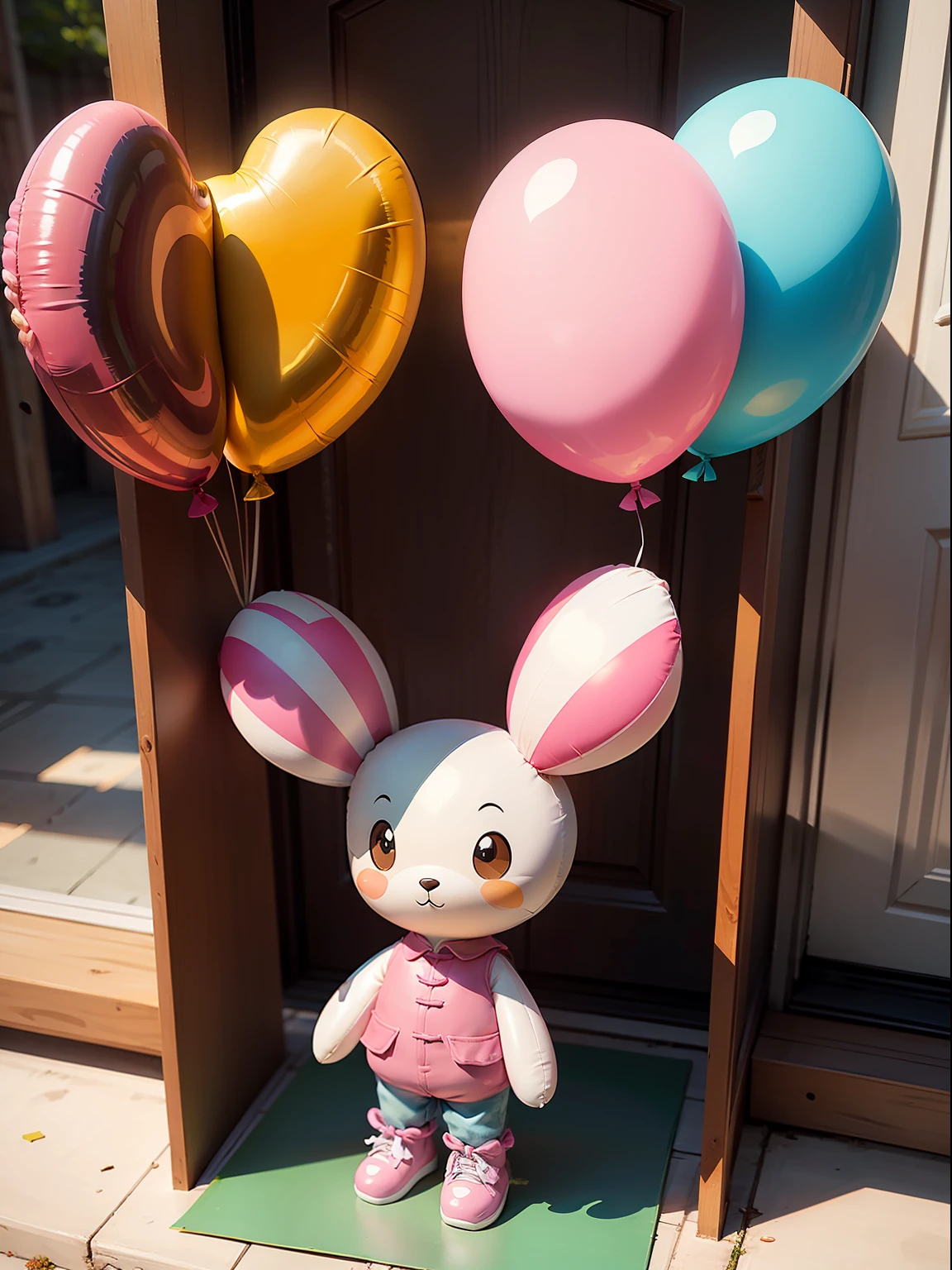 Best quality, balloon doll, colorful, stereo light, front view, cute, poster, Chinese, pink, flat painting --auto
