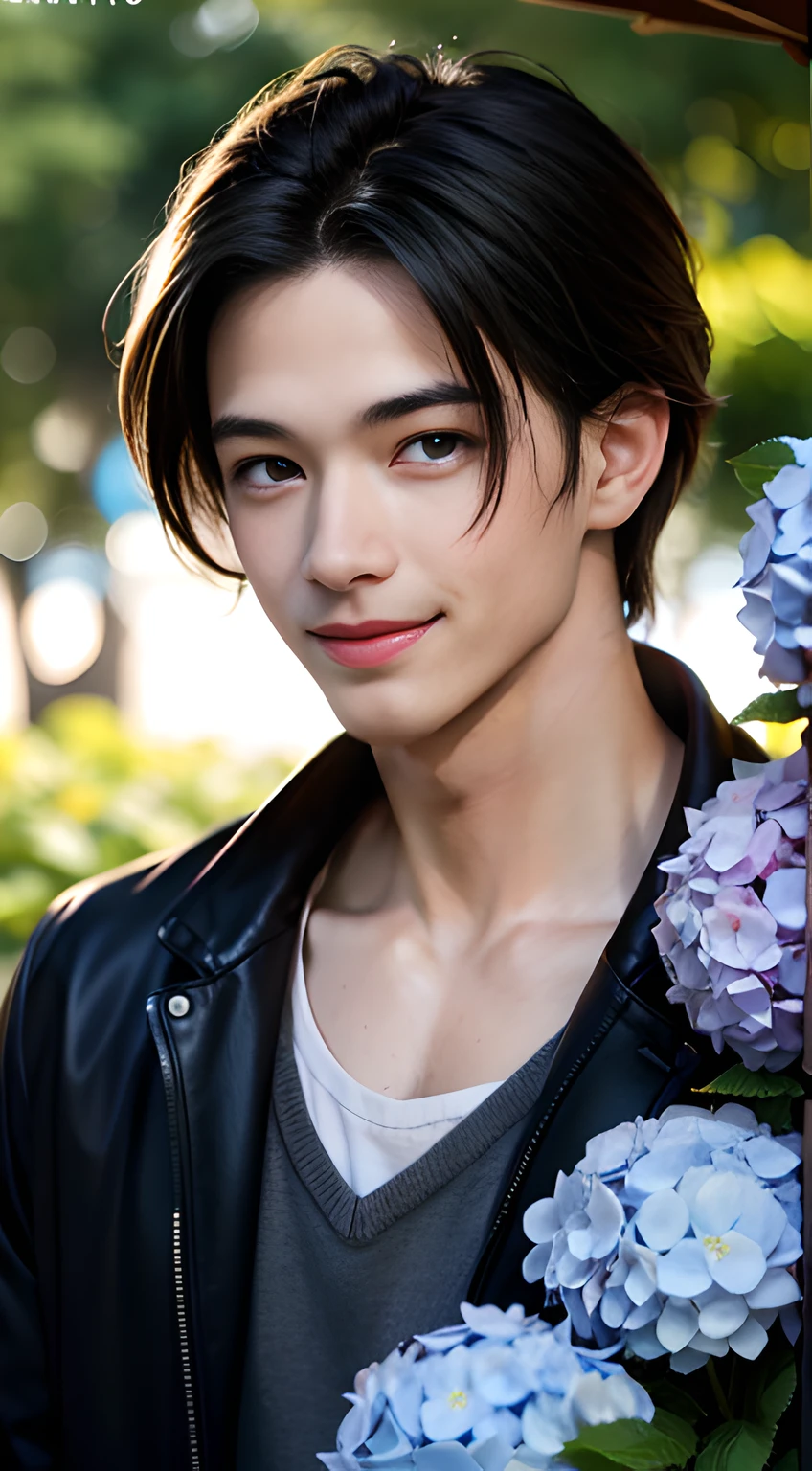 American handsome muscular young man, mischievous smile, blue eyes,