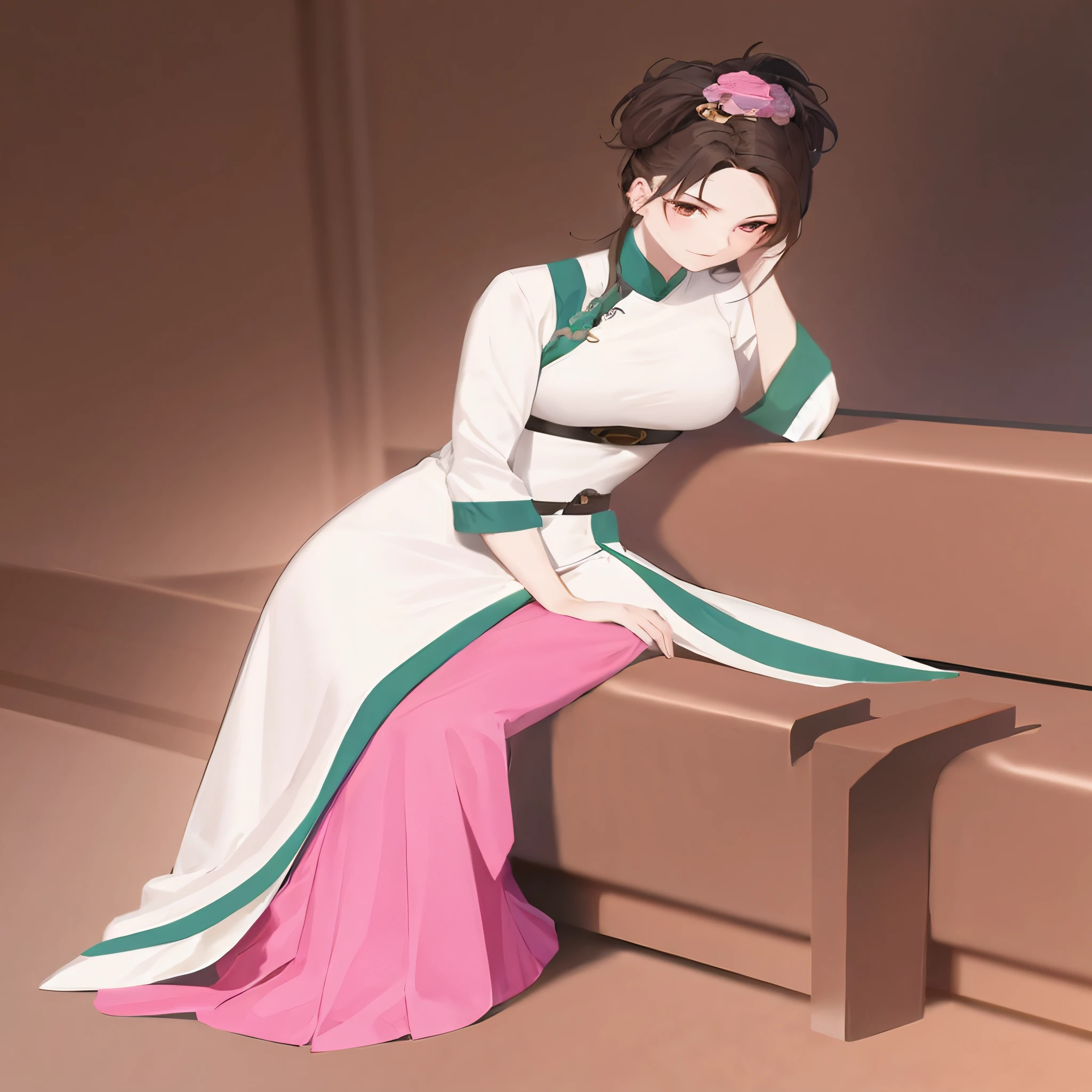 anime girl sitting on a bench with a pink and green dress, palace , a girl in hanfu, full body xianxia, inspired by Yu Zhiding, inspired by Ma Yuanyu, inspired by Cao Zhibai, doing an elegant pose over you, inspired by Yao Tingmei, inspired by Hua Yan, inspired by Ju Lian, inspired by Mei Qing