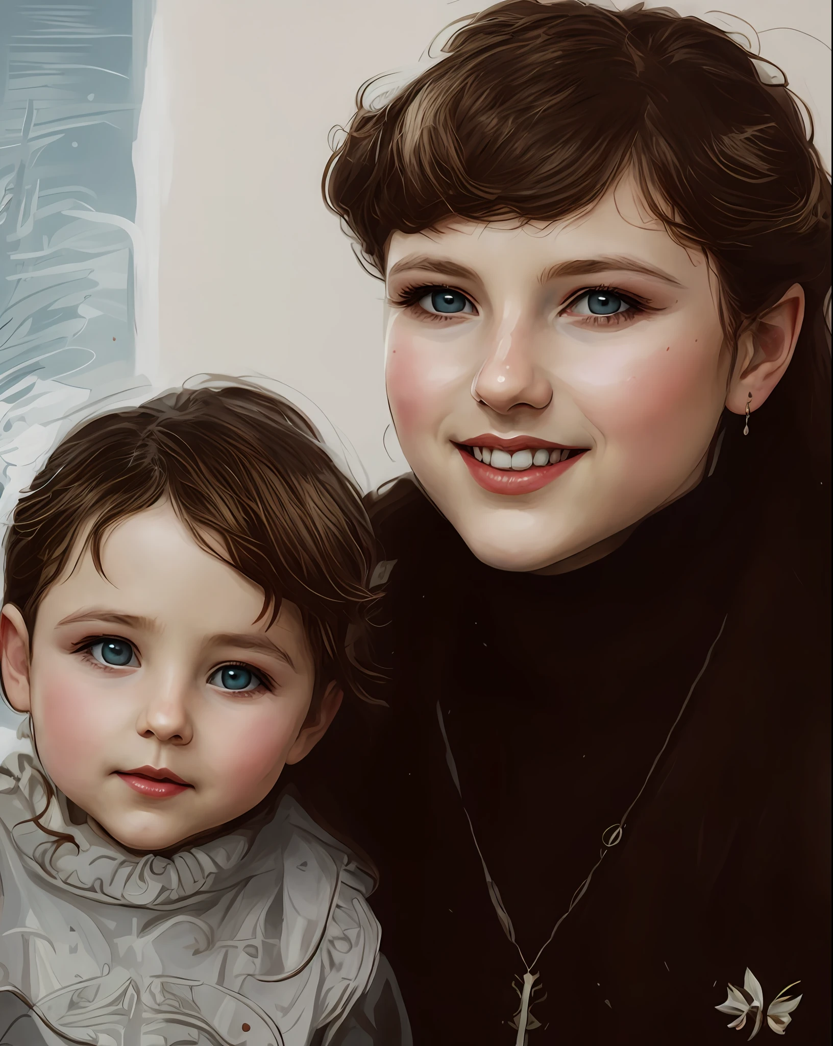 there is a woman and a child that are posing for a picture, in the art style of bowater, elegant digital painting, digital art h 9 6 0, airbrush digital oil painting, fantasy portrait art, fantasy art portrait, digital art picture, digital art masterpiece, detailed digital artwork, digital cartoon painting art, digital fantasy portrait, glossy digital painting