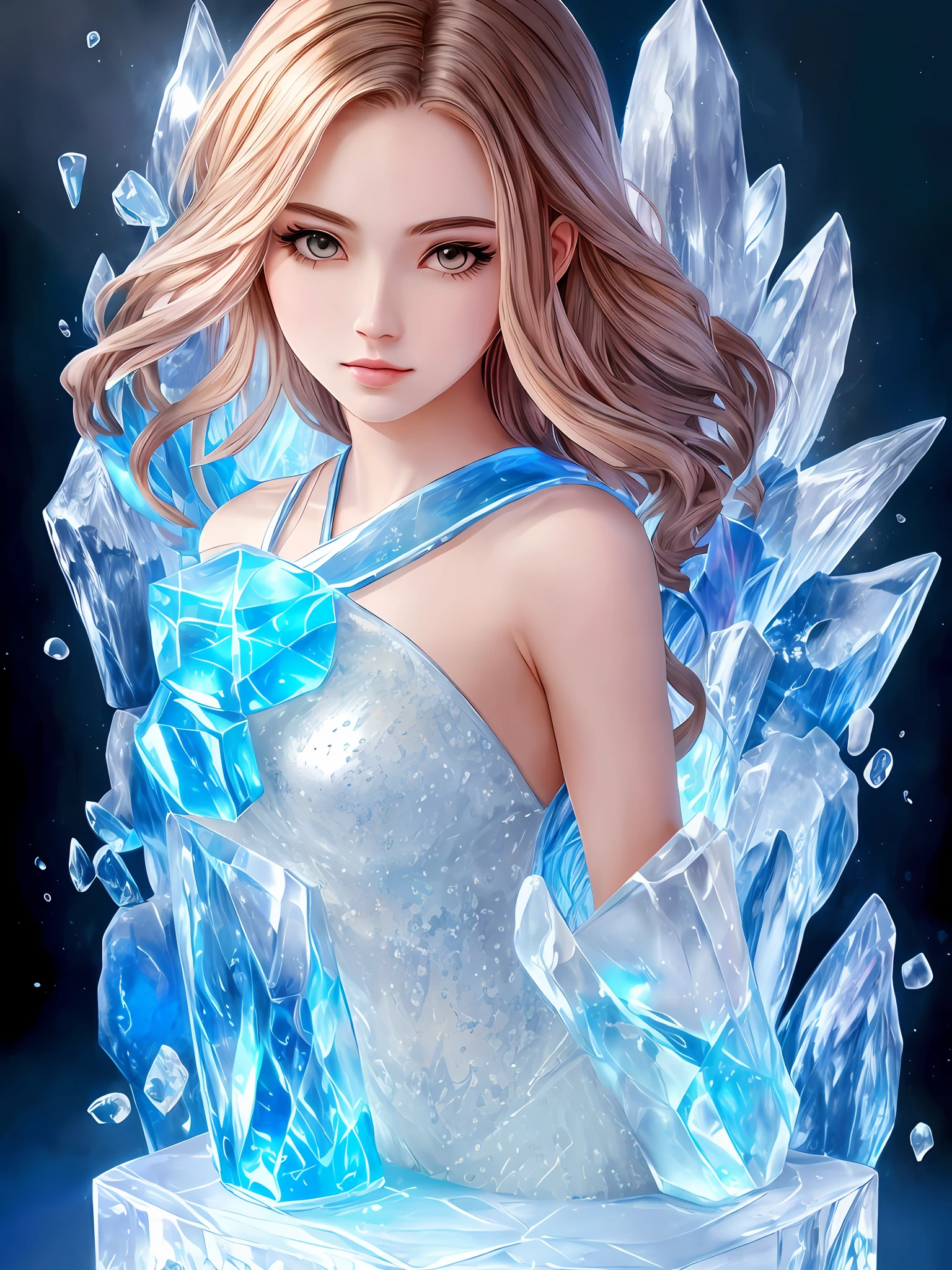 Masterpiece, super high quality, super detail, perfect drawing, ice sculpture, ice sculpture, statue, Greek mythology, Venus statue e of ice, museum, ice chamber, --auto