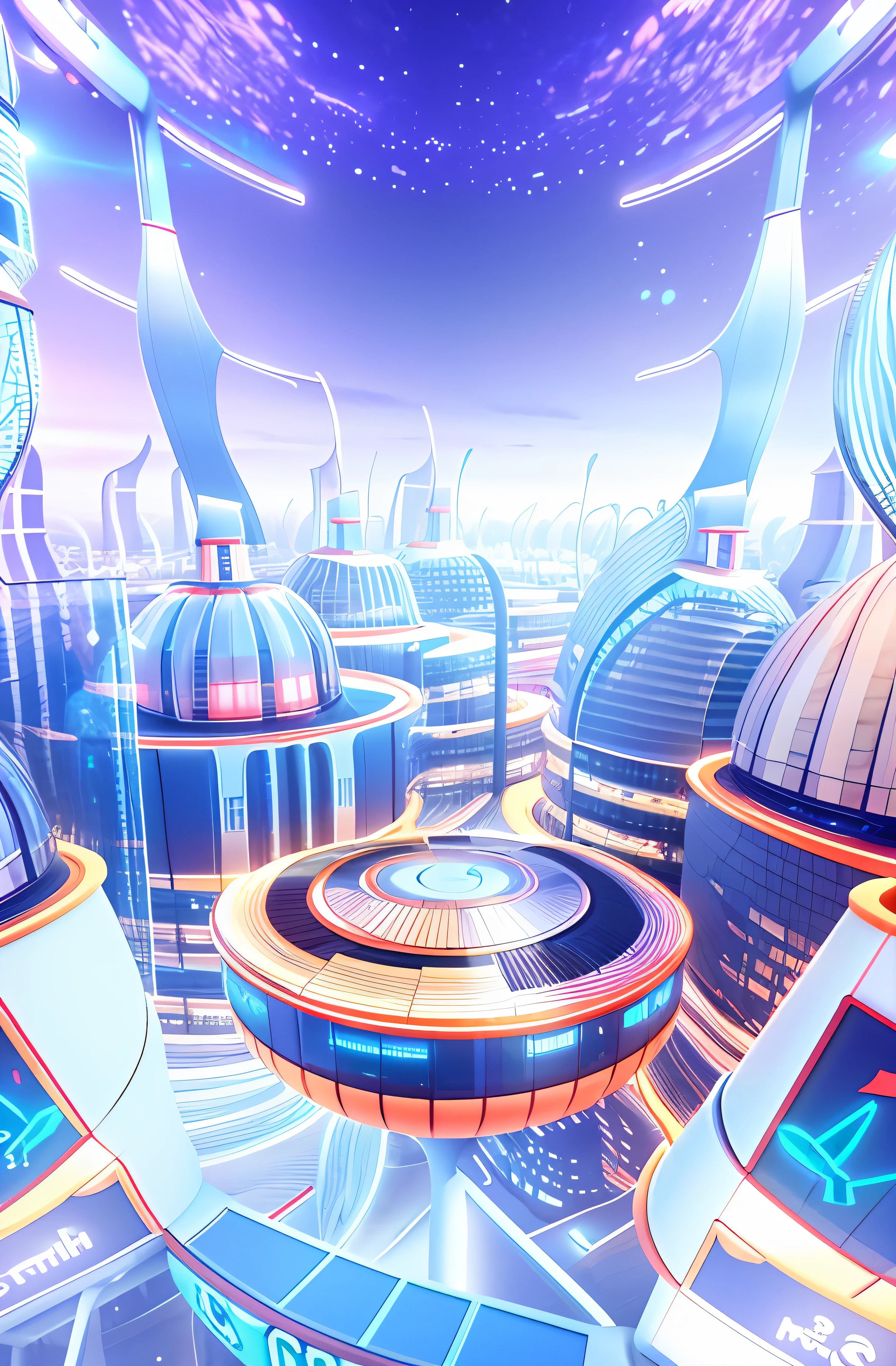 Close up of futuristic city with huge screen, 3D stylized scene, futuristic setting, futuristic city background, cinema 4d color rendering, futuristic city background, 3d scene, futuristic, game CG, ultra-futuristic city, steamwave city, complex 3d scene, composition and futuristic, colorful dystopian futurism