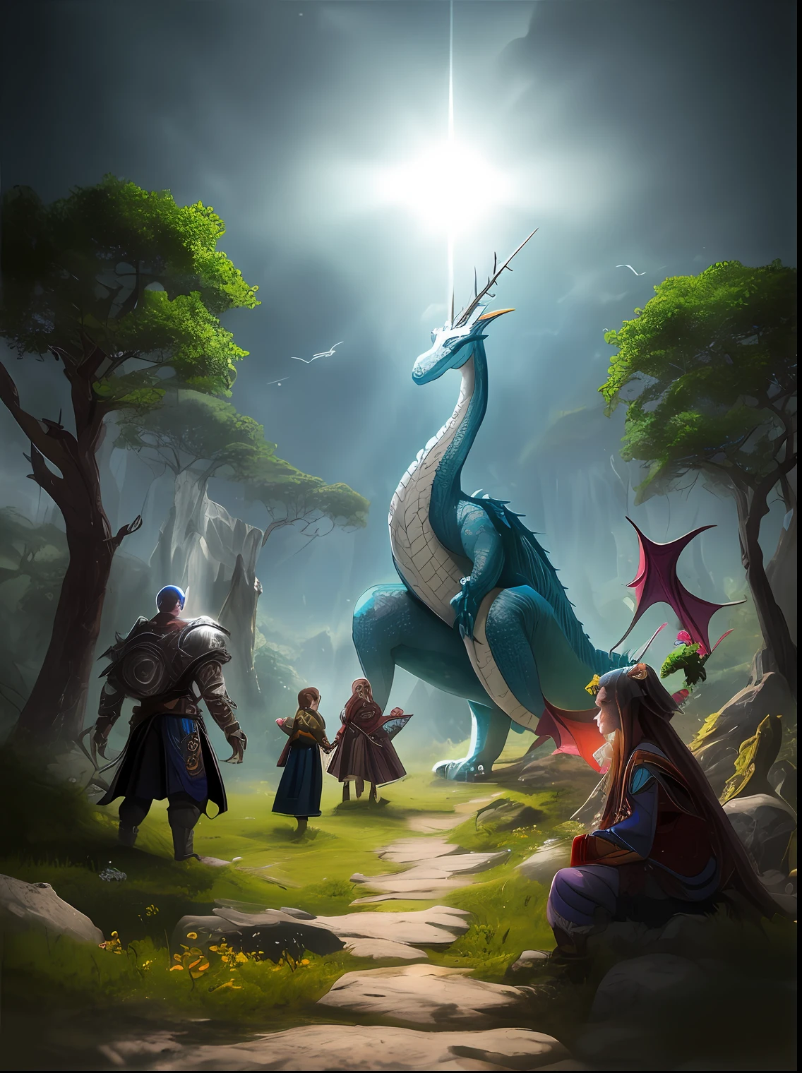 Futuristic Elves, renowned for their grace and wisdom, offer their millennia of knowledge and an inherent affinity for nature and magic. They are joined by an assortment of extraordinary creatures drawn from myth and legend--majestic dragons, enigmatic unicorns, and ethereal beings whose origins lie beyond mortal comprehension. Each member of this extraordinary group possesses unique abilities and perspectives, contributing to the richness and power of their collective journey. solarpunk, fantasy compositions, gemstone photography by David bailey. Hasselblad CFV II 50C digital camera ,4k ,sharp focus ,bright colour , Albedo map ,normal map ,specular map ,diffuse map ,light map ,noise map ,reflective map ,opacity map ,subsurface scattering ,light and shadow ,global illumination ,dappled shadows ,