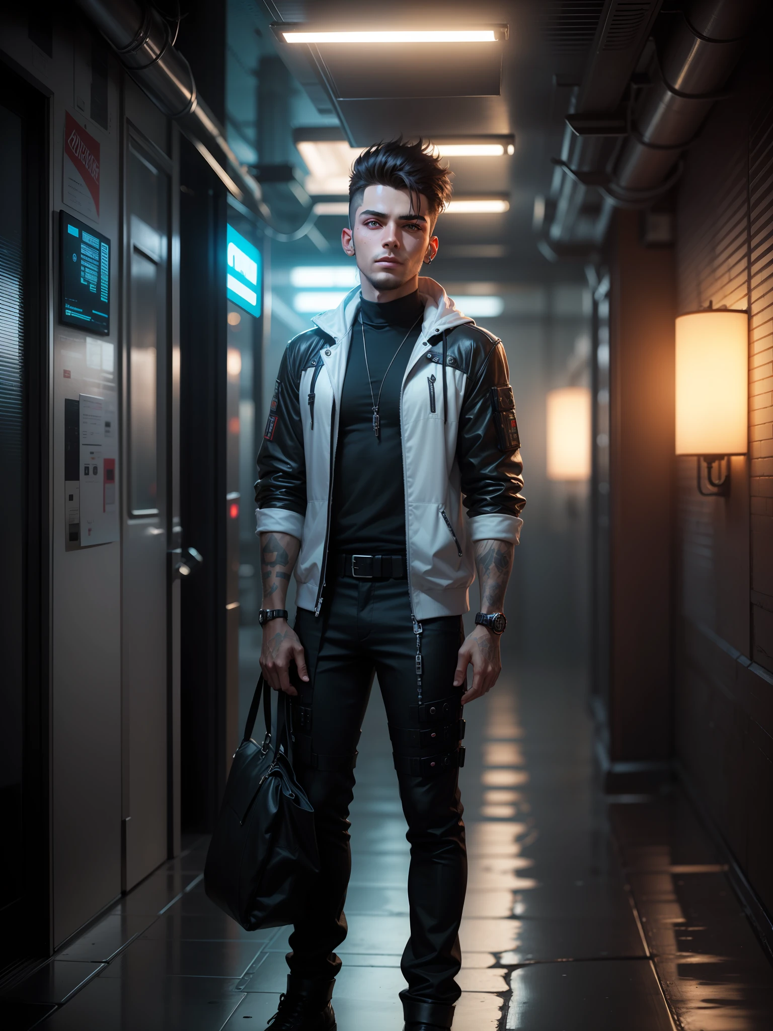 Change background cyberpunk handsome boy, realistic face, 8k, ultra realistic,