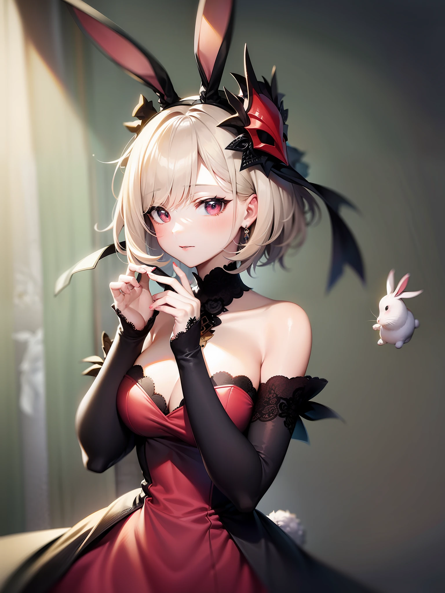 Clear face, clear hands, rabbits, short hair, girls, masquerade, right hands, hands logical