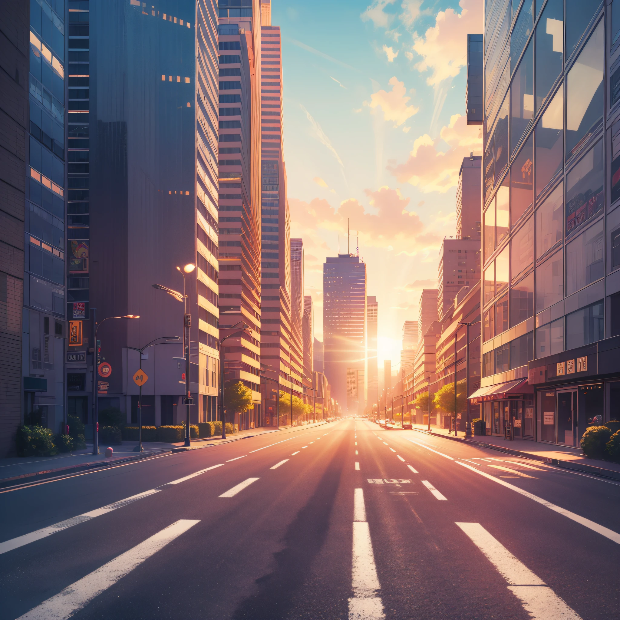 8K wallpaper, masterpiece, best picture quality, ultra-high detail illustration, new energy, poster, high-rise background, sunlight, hot summer, wide angle, far away high-rise, real, ground perspective, road, ground ahead