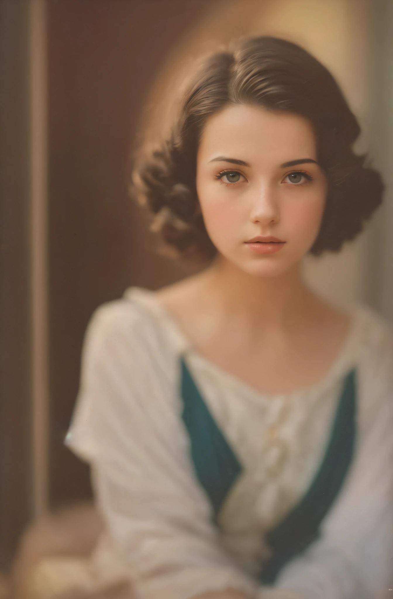 ((Realistic lighting, superlative, 8k, masterpiece: 1.3)), beautiful 20-year-old 1 girl, short black hair, 1930s photography, British academic, film photography, Kodak, dreamy atmosphere, film grain, film photography, concept photography, actual, realistic, zoom in, various poses, magazines, magazines