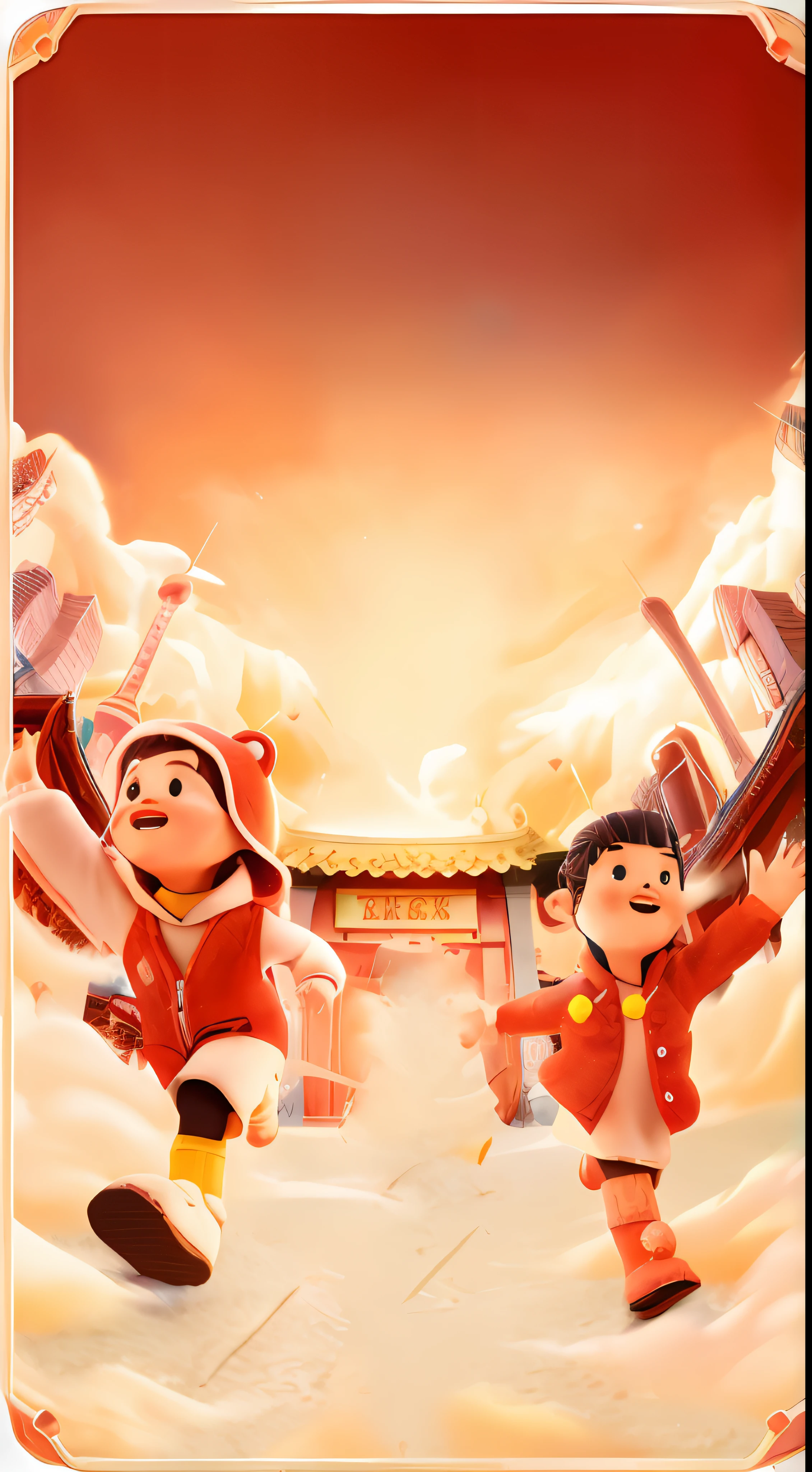 cartoon characters are running in the snow in a scene, movie promotional image, key art, mapo tofu cartoon, promotional art, official artwork, movie promotional art, animated film, official illustration, official art, 3 d animated movie, inspired by Pu Hua, animation film, promotional render, warm and joyful atmosphere, animated movie, fanart, sha xi, official fanart --auto