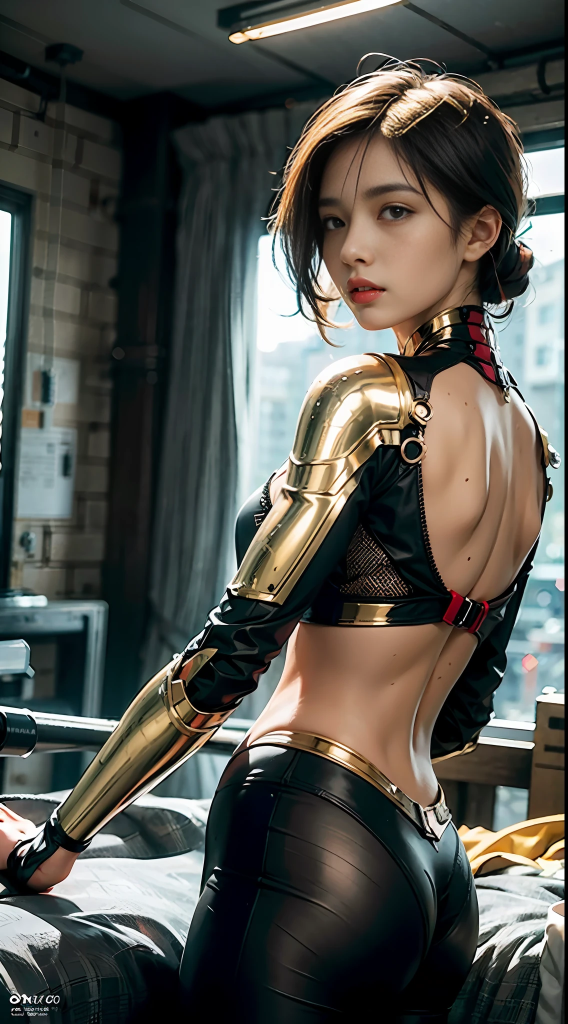 (1 vietnamese girl:1.3), solo,__body-parts__, official art, unity 8k wallpaper, ultra detailed, beautiful and aesthetic, beautiful, masterpiece, best quality, RAW, masterpiece, super fine photo,, best quality, super high Resolution, photorealistic, sunlight, full body portrait, stunningly beautiful,, dynamic pose, delicate face, vibrant eyes, (side view), she is wearing a futuristic Iron Man mech, red and gold, Highly detailed abandoned warehouse background, detailed face, detailed complex busy background, messy, gorgeous, milky, high detailed skin, realistic skin details, visible pores, sharp focus, volumetric fog, 8k uhd, dslr camera, High quality, film grain, fair skin, photorealism, lomography, sprawling metropolis in a futuristic dystopia, view from below, translucent