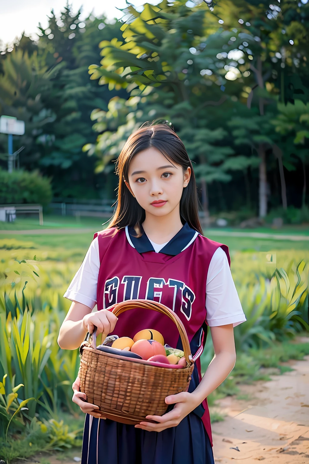 Wearing a 12-year-old pretty girl (basket_uniform:1.3) playing basketball,
Good hands, 4K, high resolution, masterpiece, top quality, head: 1.3, (((Hasselblad photo)), fine skin, sharp focus, (cinematic lighting), night, soft lighting, dynamic angle, [:( detail face: 1.2):0.2],((((inside_basket_field)))),