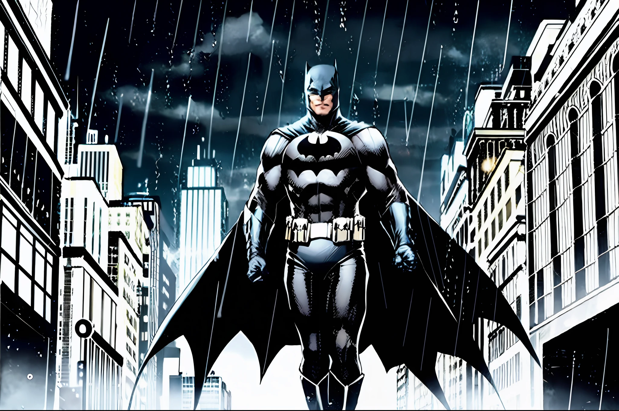 1 Batman walking the streets of Gotham, it's raining