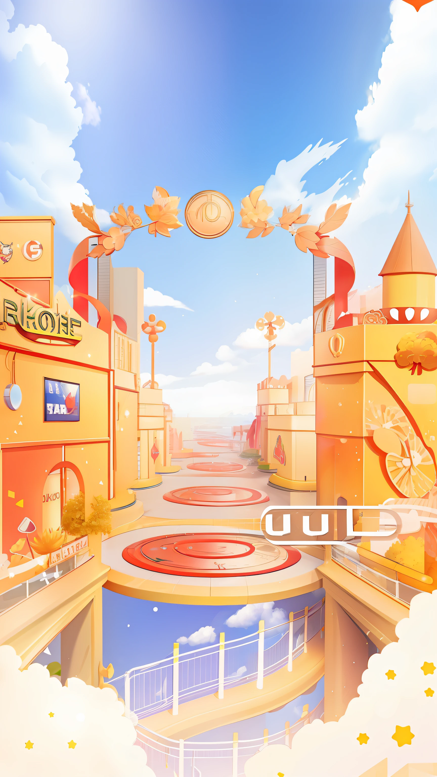 Cartoon pictures with sales logo in the sky, modern wind background image, clear sky, clouds --auto