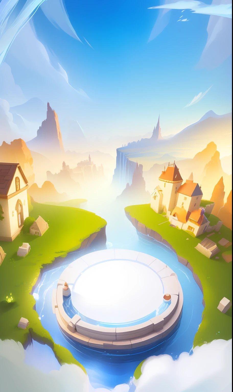 there is a picture of a cartoon scene with a hot tub, mobile game background, fairy tale style background, game background, background artwork, fantasy matte painting,cute, background art, stylized game art, 2 d game art background, whimsical fantasy landscape art, 4 k hd wallpaper illustration, 3 d stylize scene, stylized concept art, 8 k cartoon illustration
