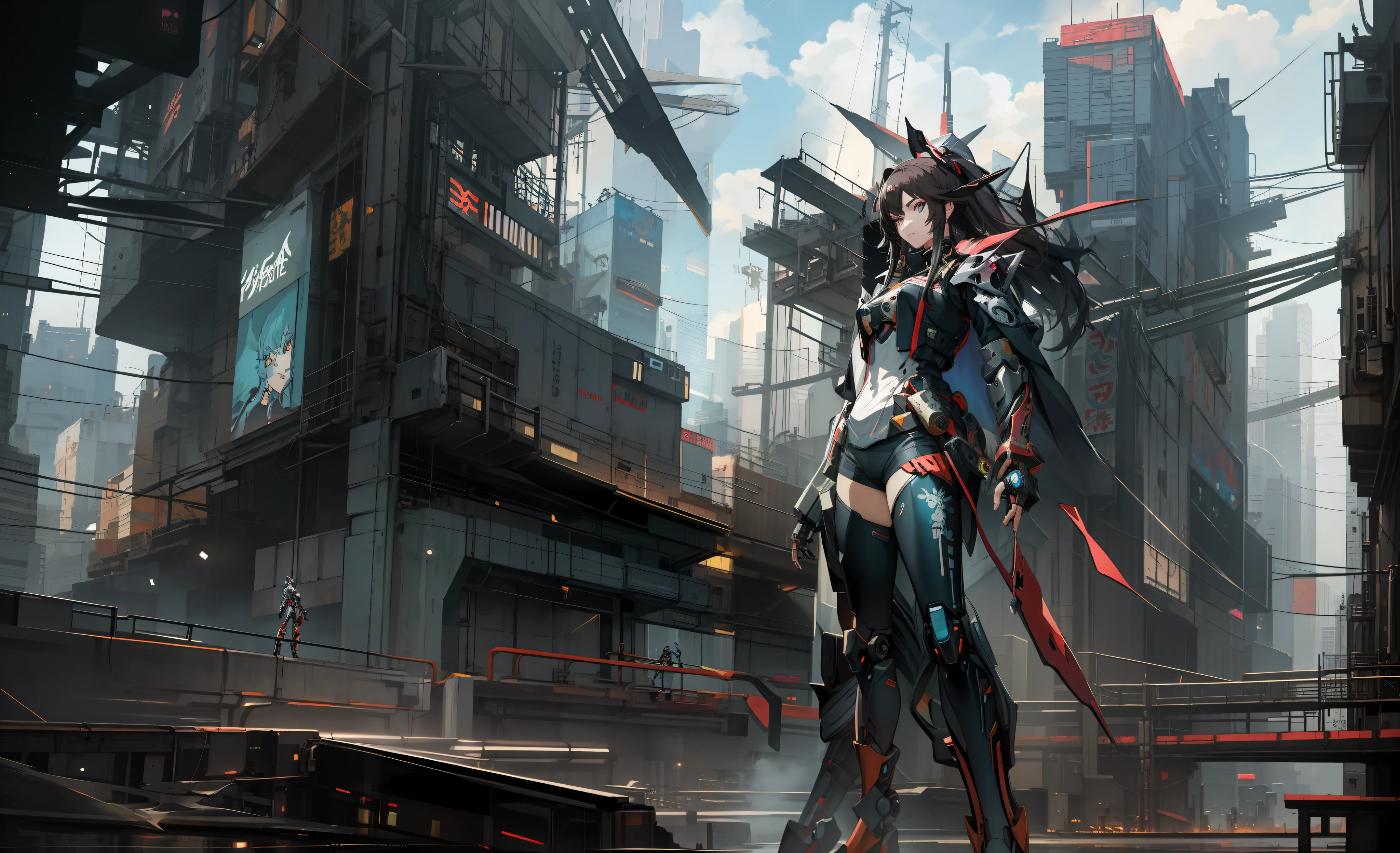 anime - style artwork of a woman in a futuristic city, cyberpunk anime girl mech, mechanized valkyrie girl, girl in mecha cyber armor, digital cyberpunk anime art, anime cyberpunk art, cyberpunk anime girl, female cyberpunk anime girl, cyberpunk anime art, digital cyberpunk - anime art, female mecha, anime mecha aesthetic, anime cyberpunk