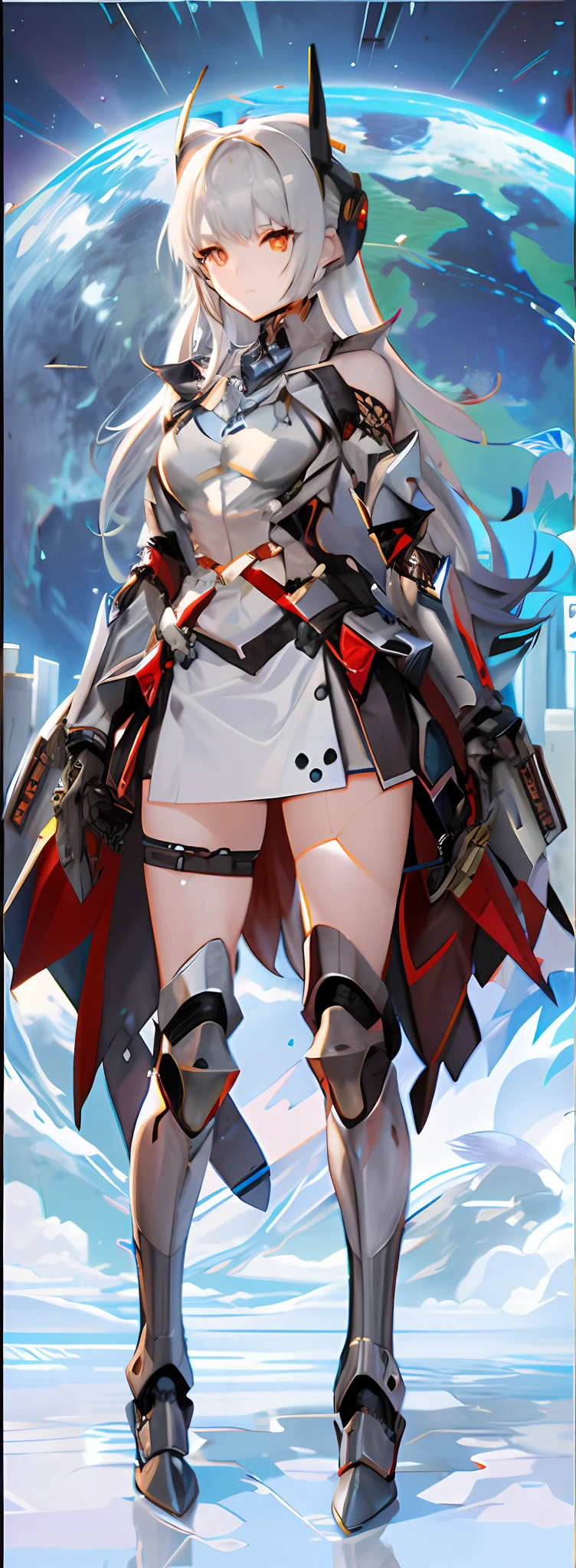 anime character with a sword and armor standing in front of a planet, from arknights, arknights, azur lane style, mechanized valkyrie girl, kantai collection style, from girls frontline, cushart krenz key art feminine, armor girl, fine details. girls frontline, girls frontline style, cushart krenz, from the azur lane videogame