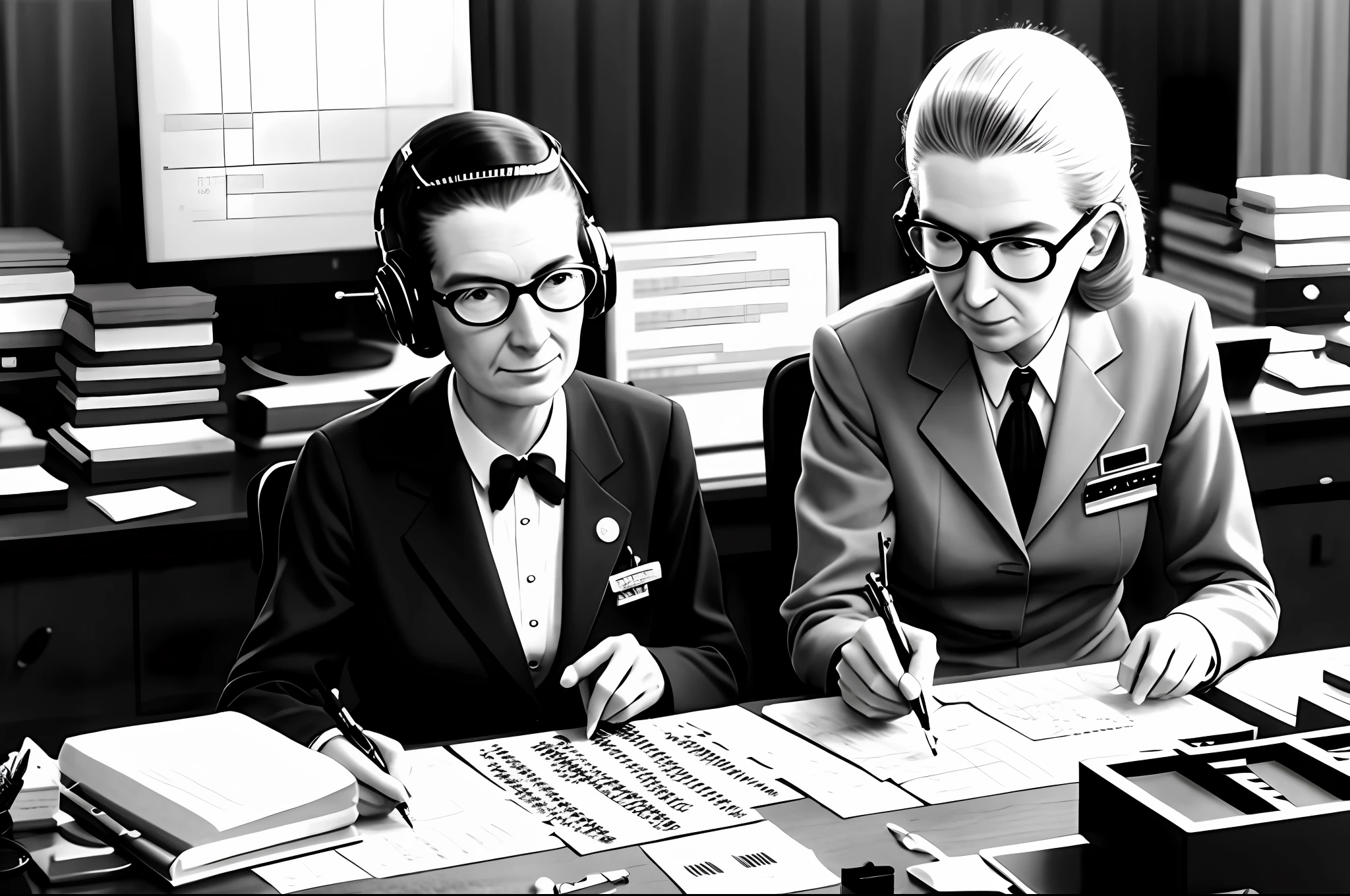 A picture of Grace Hopper coding instructions into punch cards.