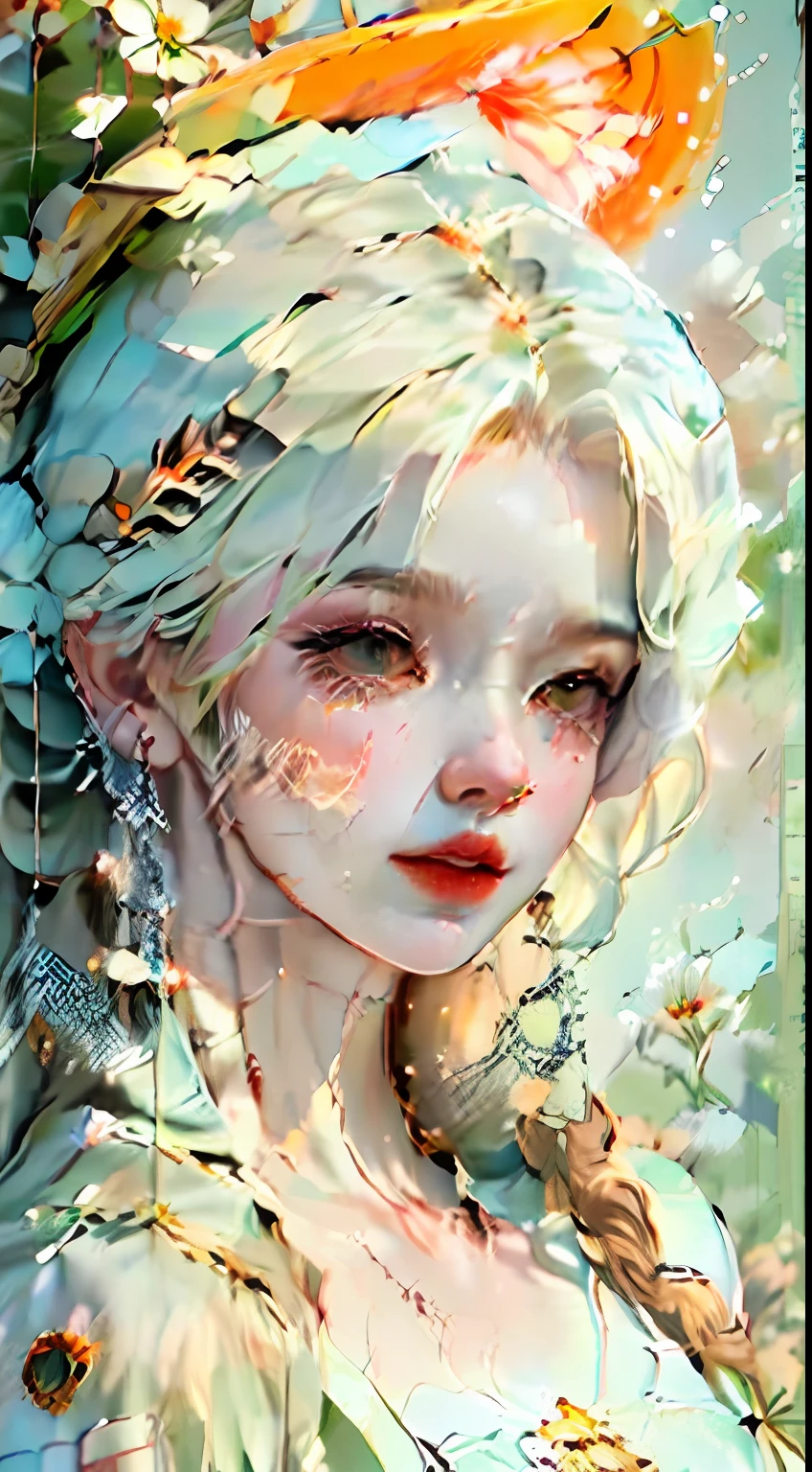 (4K quality, a masterpiece) A girl. He wears a sunflower straw hat and braids on his head. The background is a large field of sunflowers, rendered in oil painting style, with black hair in ultra high definition. --auto