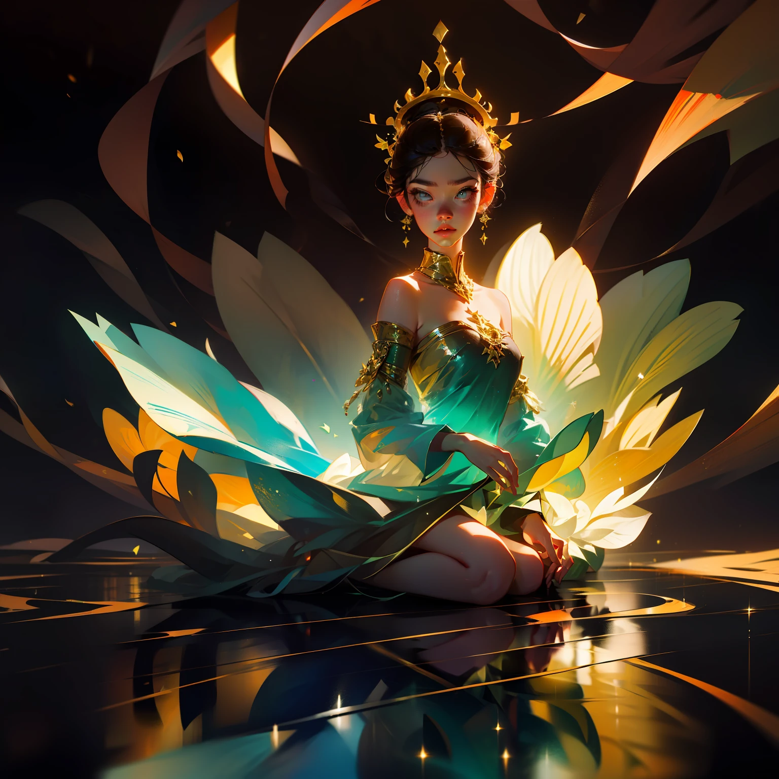 8k, 1 delicate crown, metallic, glowing gold, facing the audience, beautiful picture