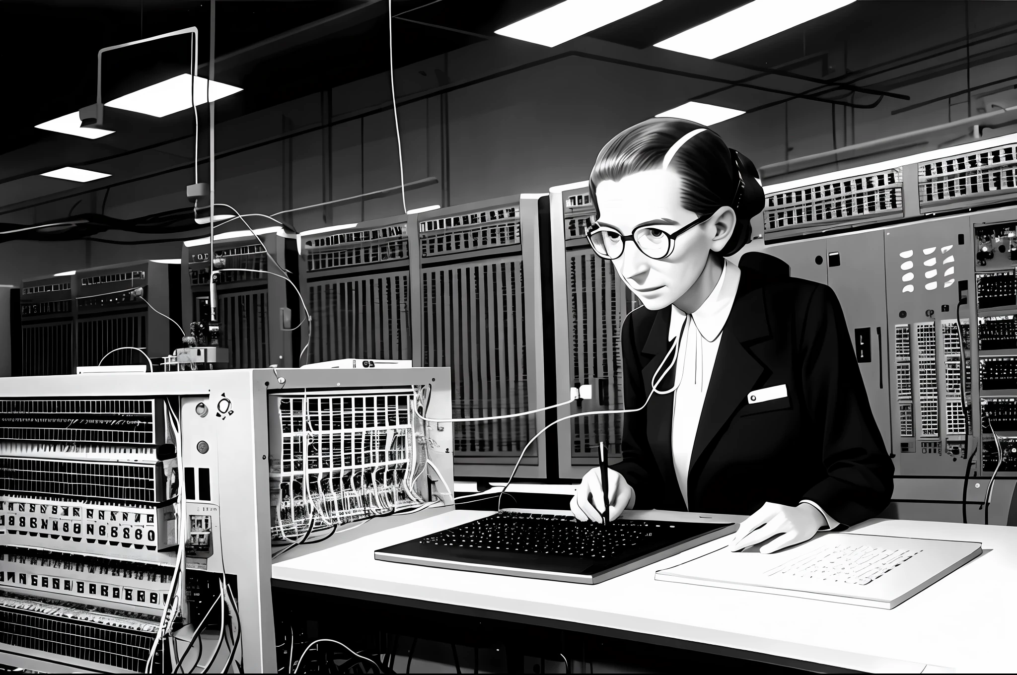 A picture of Grace Hopper working on the UNIVAC I computer.