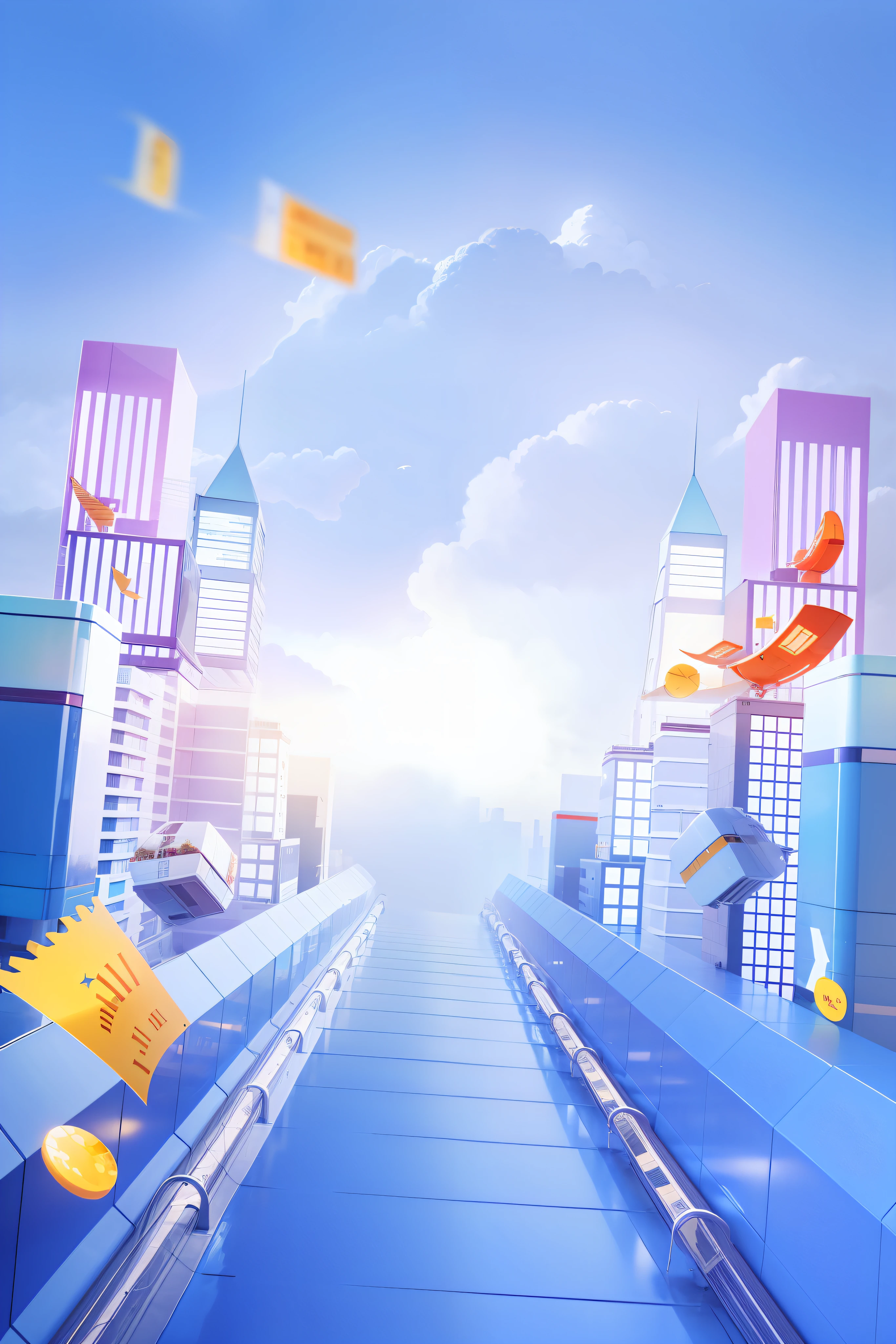 HD, there is an aisle in the middle of the picture, and next to the aisle are the future city house in the air --auto