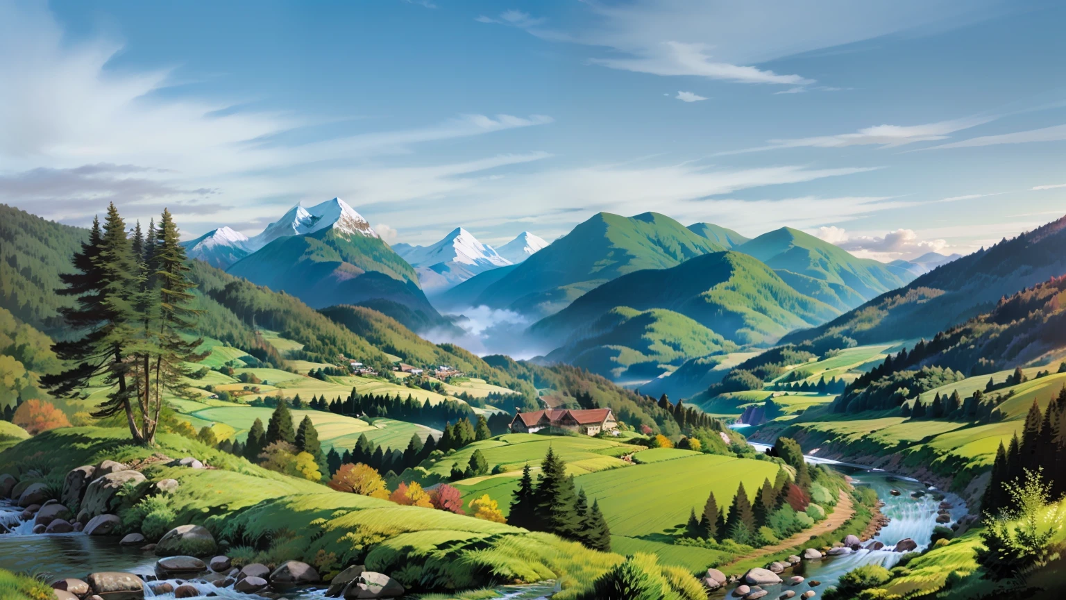 Mountains and streams in the countryside