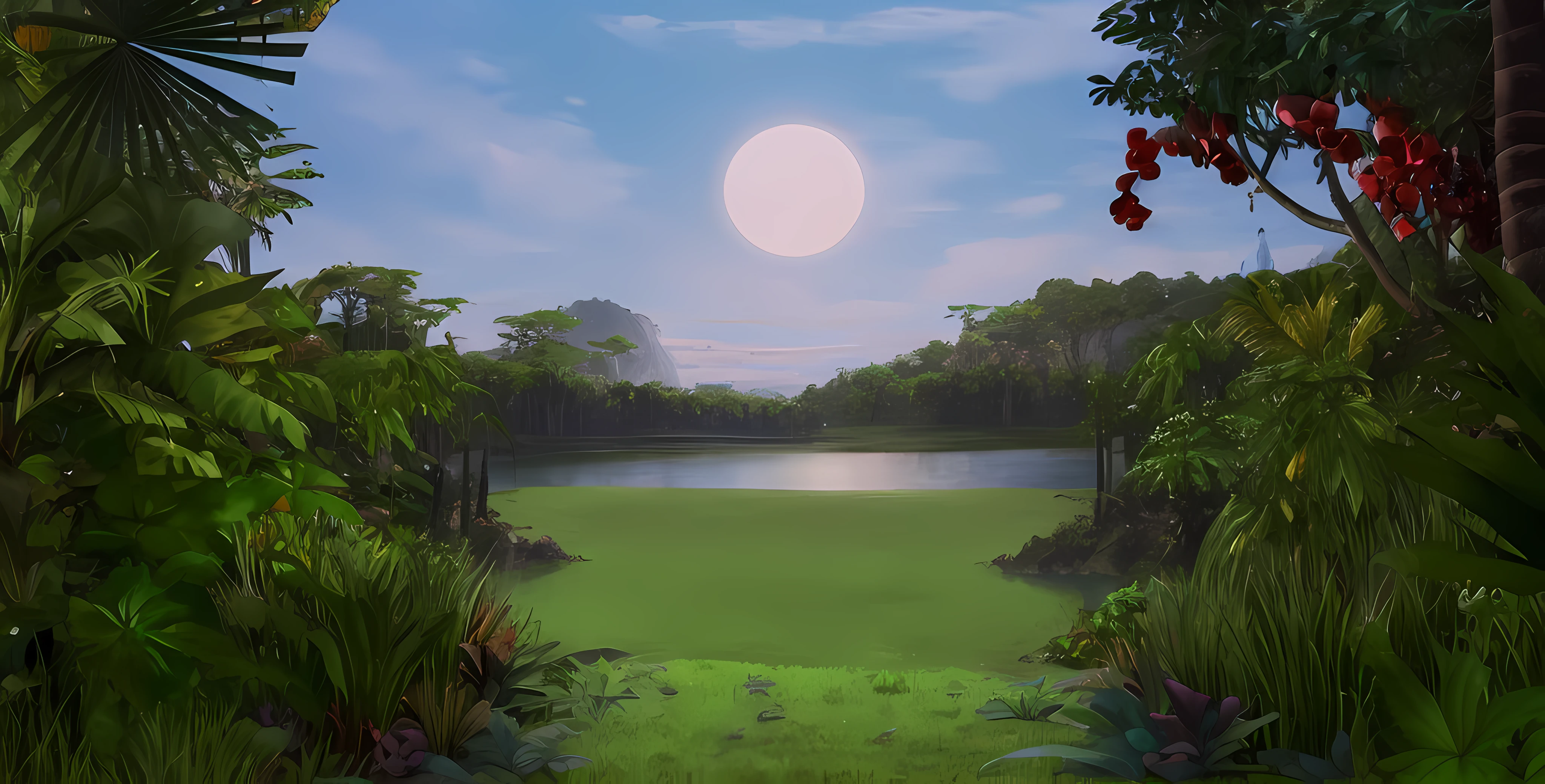 there is a picture of a beautiful view of a lake in the jungle, background artwork, background art, background jungle, background environment. 8 k, game background, the jungle at the background, jungle background, random background scene, lush alien landscape, jungles in the background, fantasy background, savana background, the background is lush jungle, elf forest background