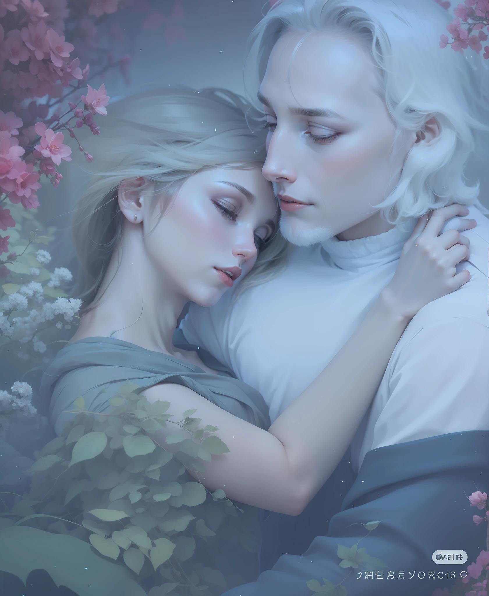 A woman leans on a man's arms