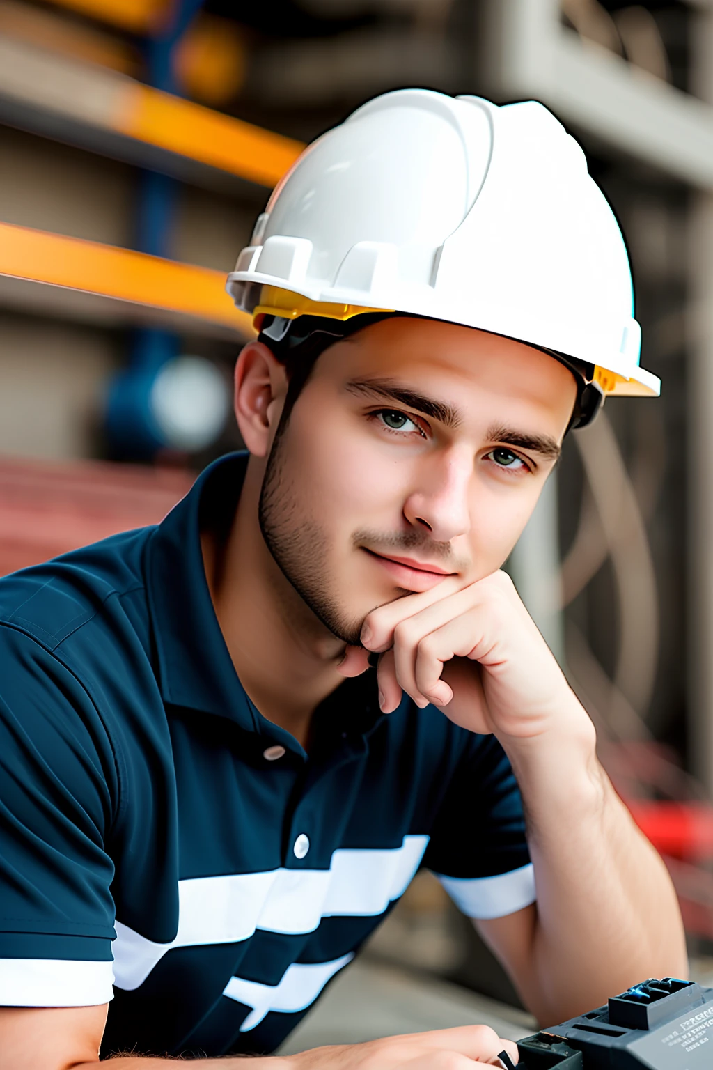 Handsome boy electrical engineer white hard hat