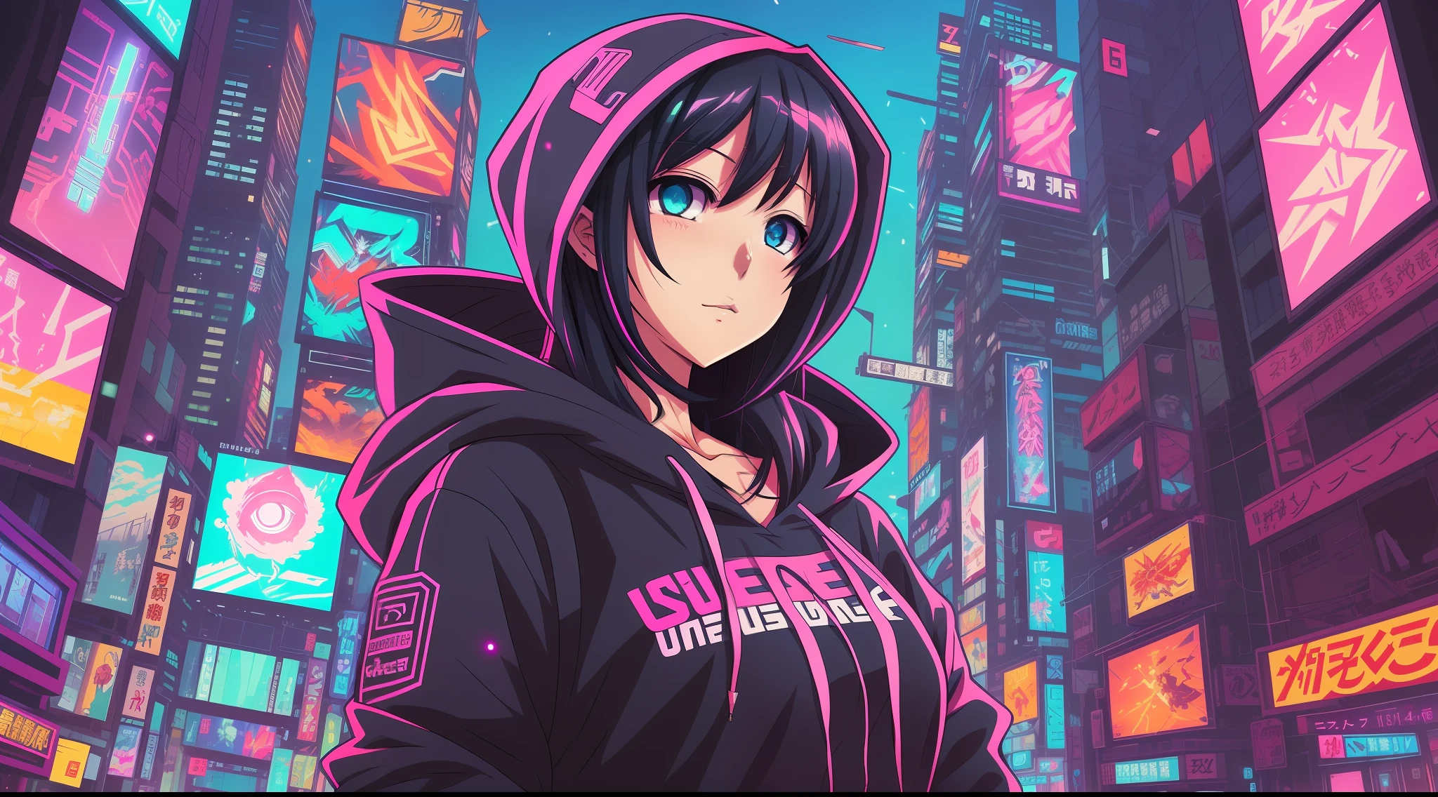 anime girl with glowing eyes and black hair in a city, anime cyberpunk art, cyberpunk anime girl, digital cyberpunk anime art, female cyberpunk anime girl, cyberpunk anime art, digital cyberpunk - anime art, cyberpunk anime girl mech, anime cyberpunk, modern cyberpunk anime, cyberpunk art style, anime style 4 k, cyberpunk themed art, cyberpunk anime girl in hoodie