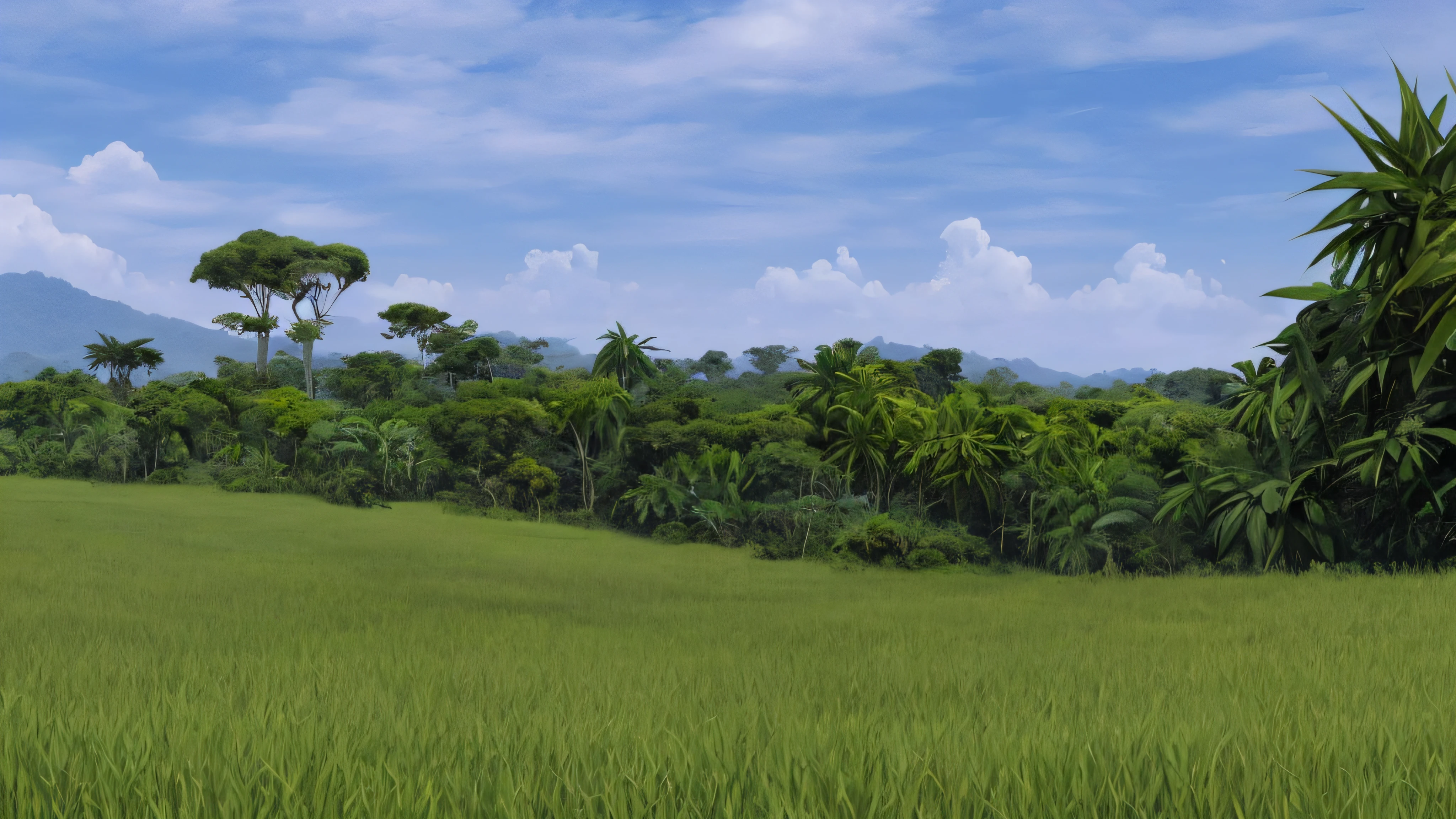 there is a picture of a field with a lot of trees, savana background, background jungle, jungle landscape, jungles in the background, jungle background, background environment. 8 k, grassy plains, velly distant forest, jungle environment, amazon rainforest background, the jungle at the background, overgrown jungle environment, realistic establishing shot, safari background, jungle in background