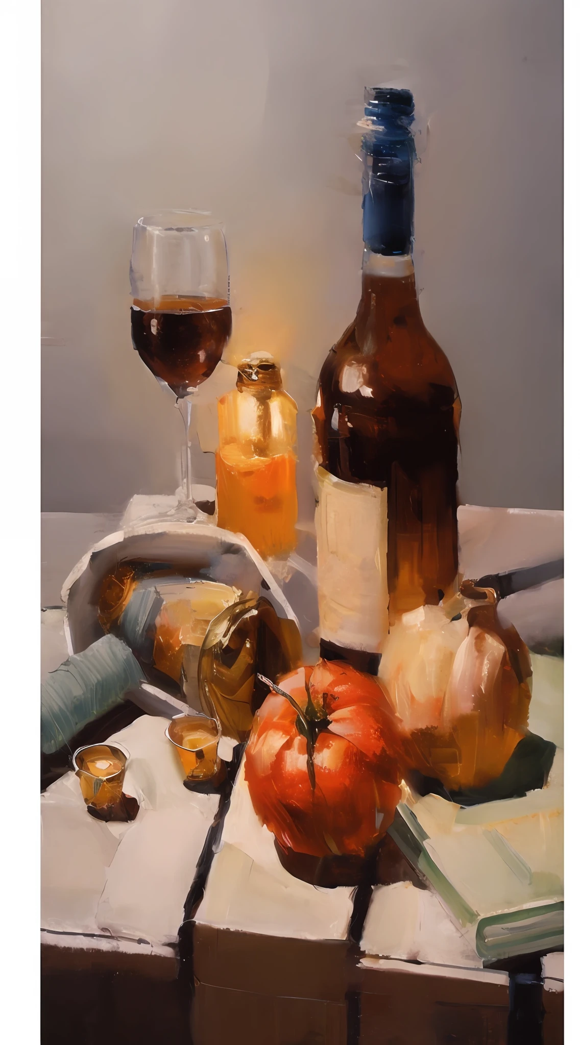 The light is dim, the oil painting is light in color, realistic oil painting, the reflection is school, the pixels are low,