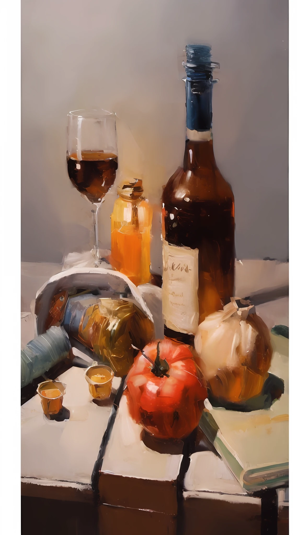 The light is dim, the oil painting is light in color, realistic oil painting, the reflection is school, the pixels are low,